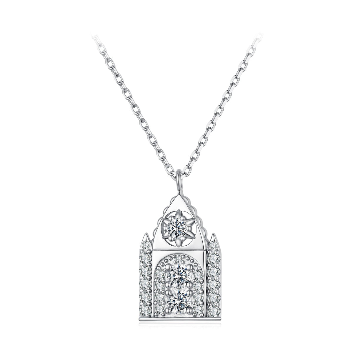 925 Sterling Silver White Gold Plated Moissanite CZ Pavé 40+5cm Necklace for Women