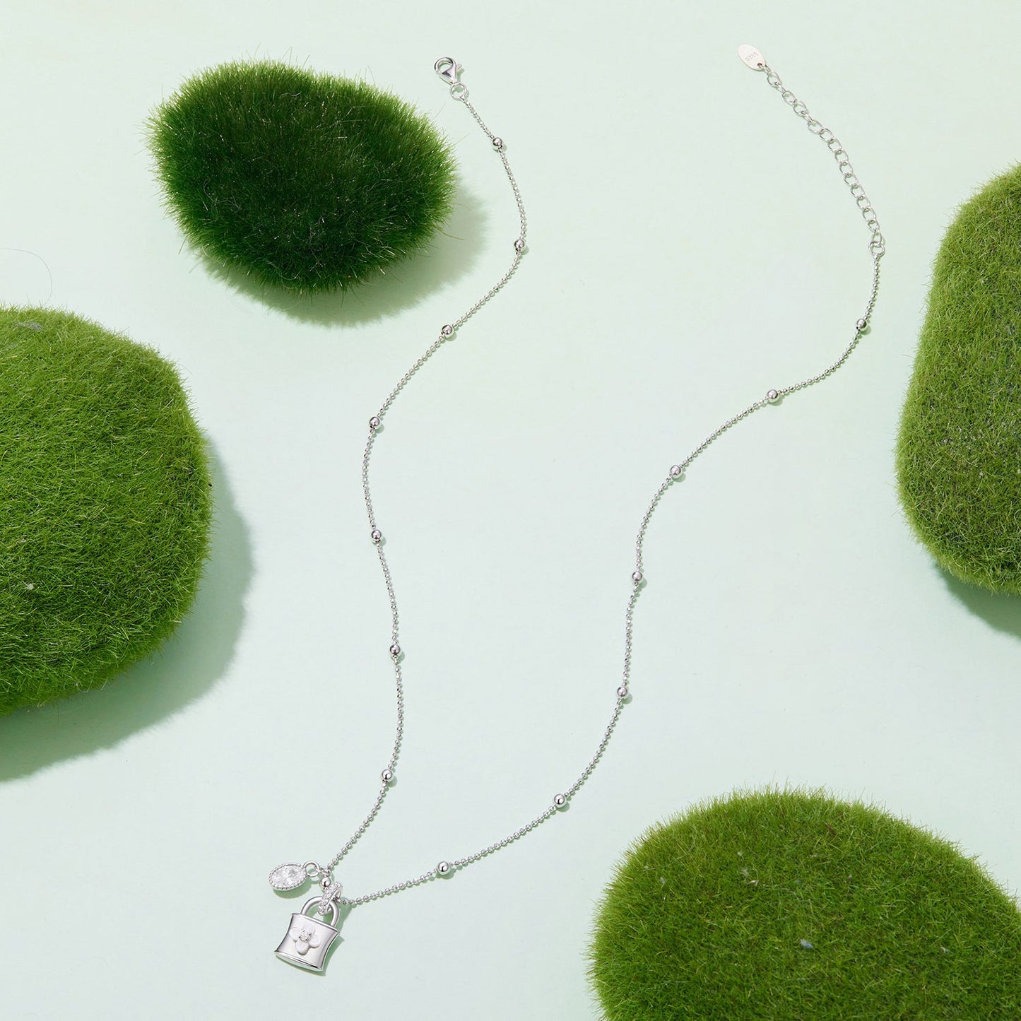 925 Sterling Silver White Gold Plated Necklace with CZ and Nacre for Women