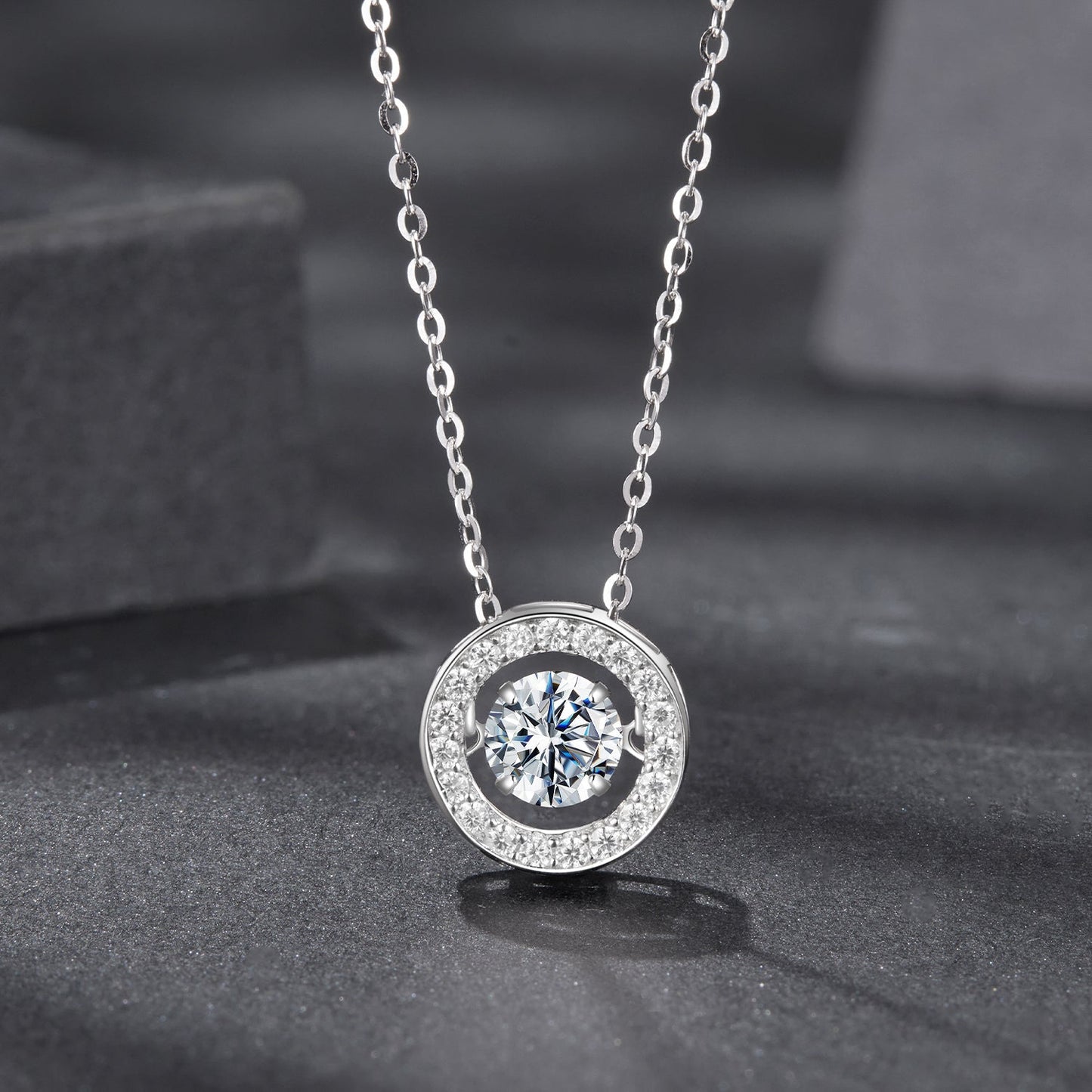 925 Sterling Silver Moissanite Pendant Necklace for Women - 40+5cm, White Gold Plated, Elegant Jewelry