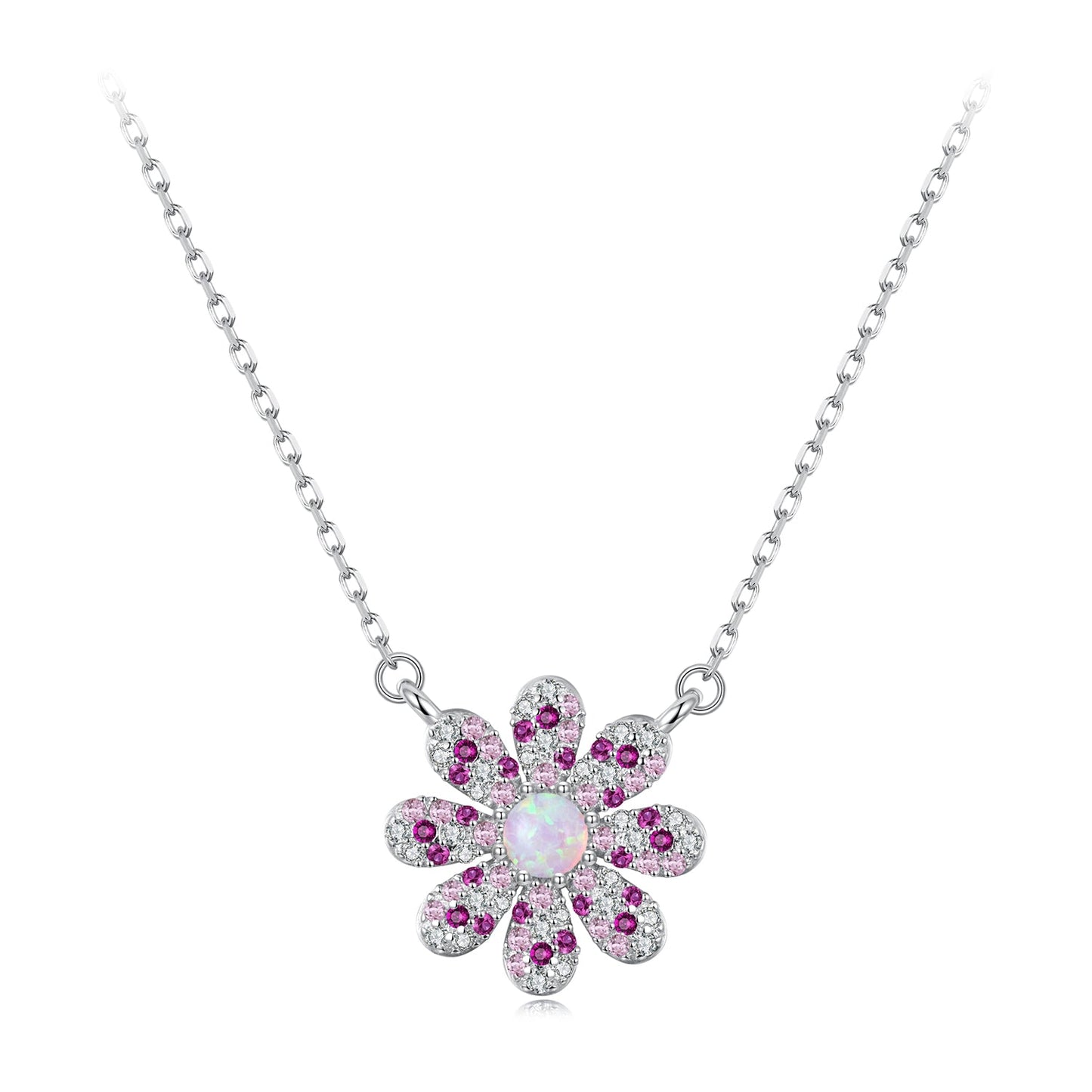 925 Sterling Silver Necklace with Synthetic Opal and CZ 40+5cm for Women