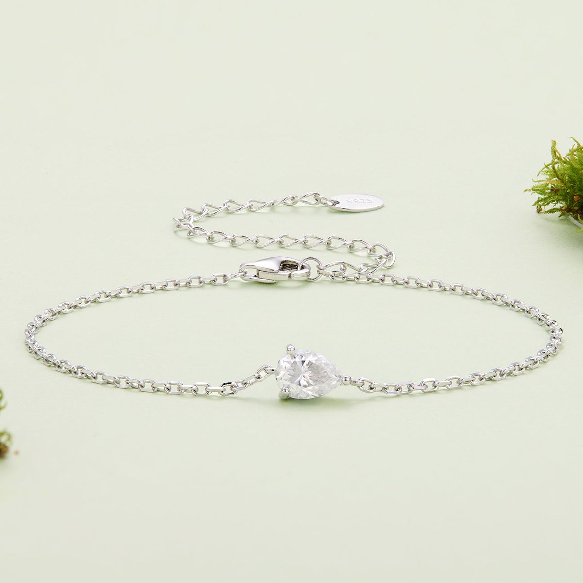 925 Sterling Silver White Gold Plated 0.8ct Moissanite Water Drop 16+5cm Bracelet for Women