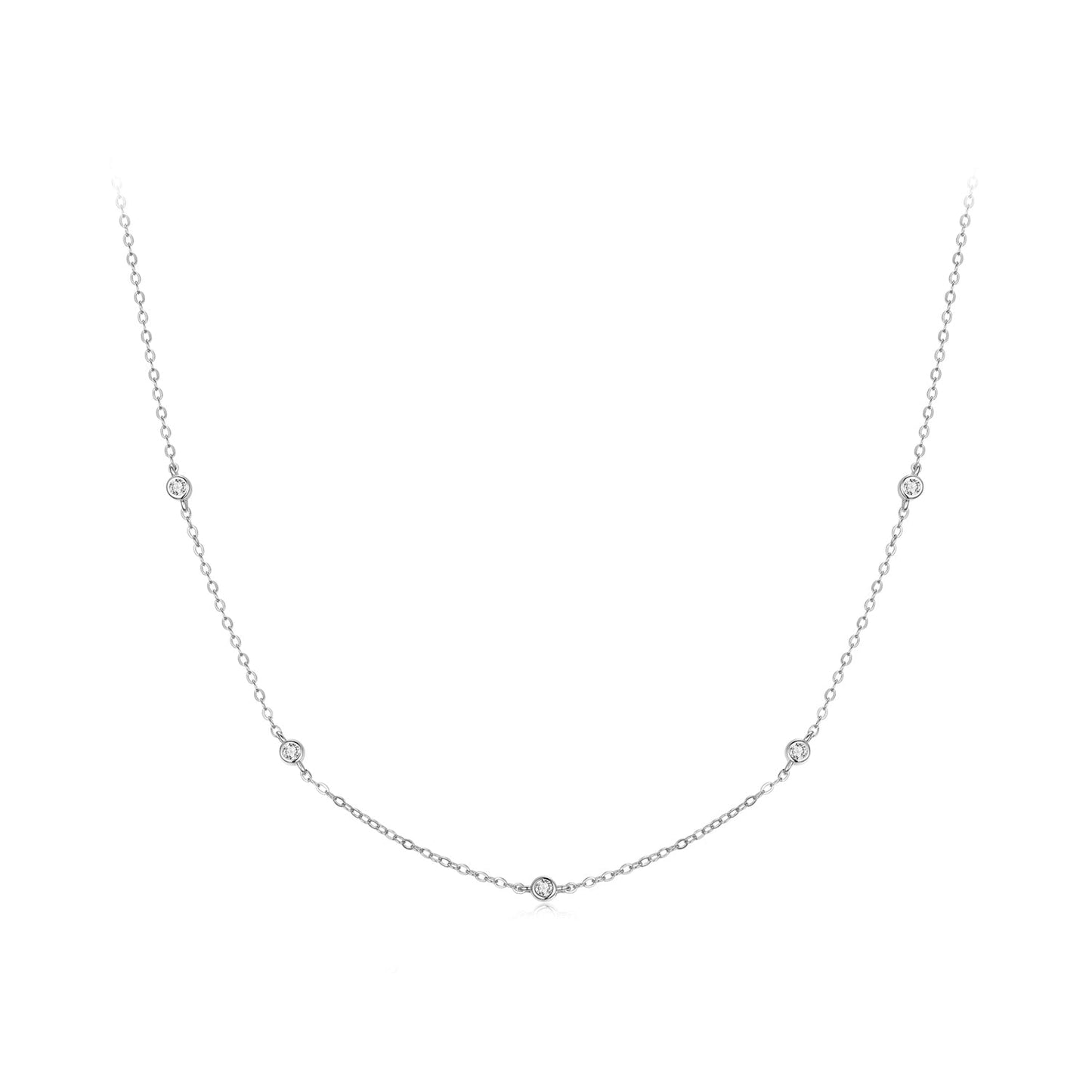 925 Sterling Silver White Gold Plated Adjustable Moissanite Necklace for Women