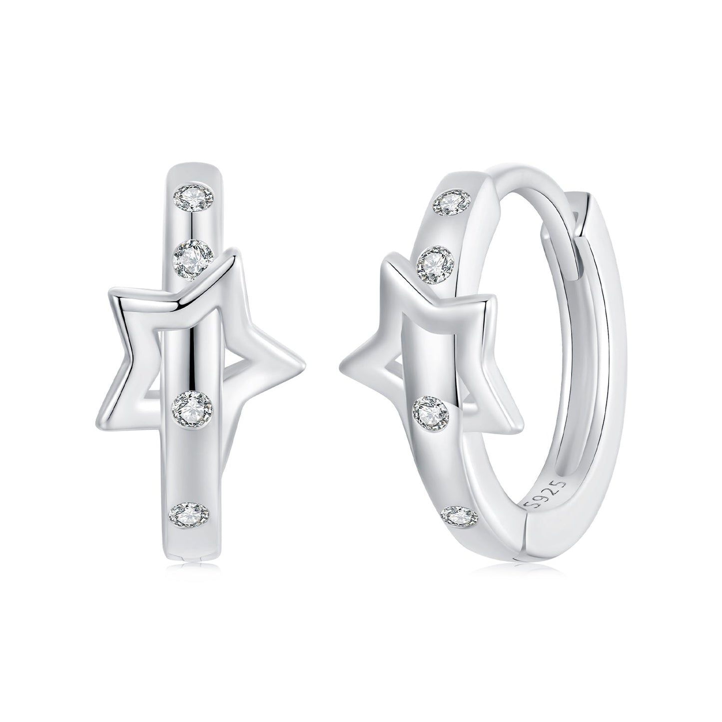 925 Sterling Silver & White Gold Earrings with Pavé Setting CZ - 12x6mm for Women