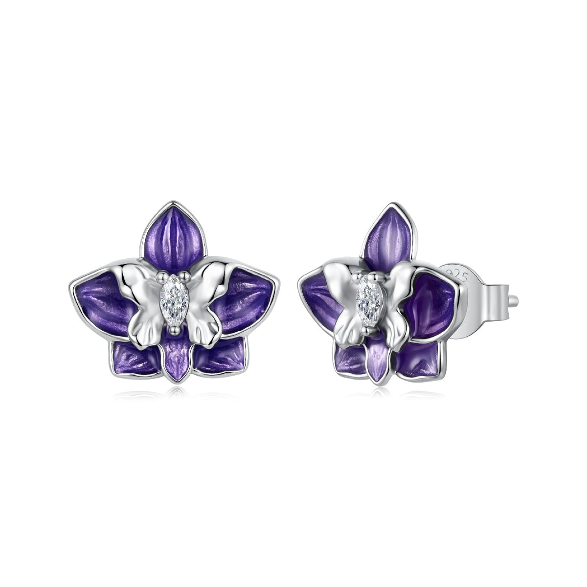 925 Sterling Silver White Gold Plated Enamel Pavé CZ 1.0*1.2cm Earrings for Women