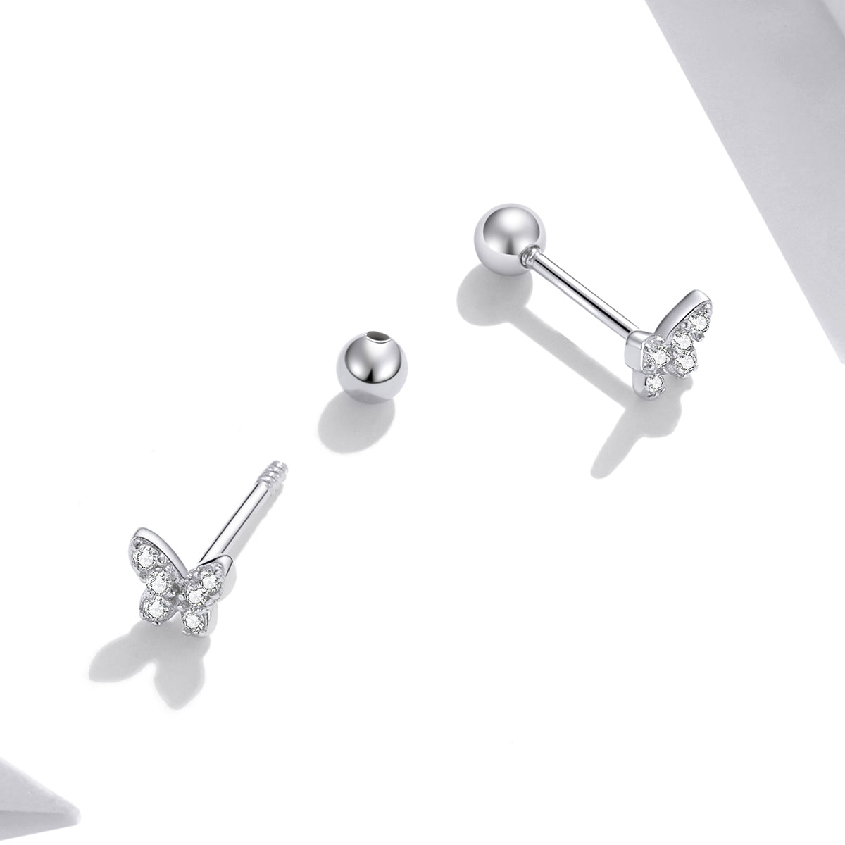 925 Sterling Silver Earrings with CZ in Pavé Setting - 0.4*0.5cm - Women