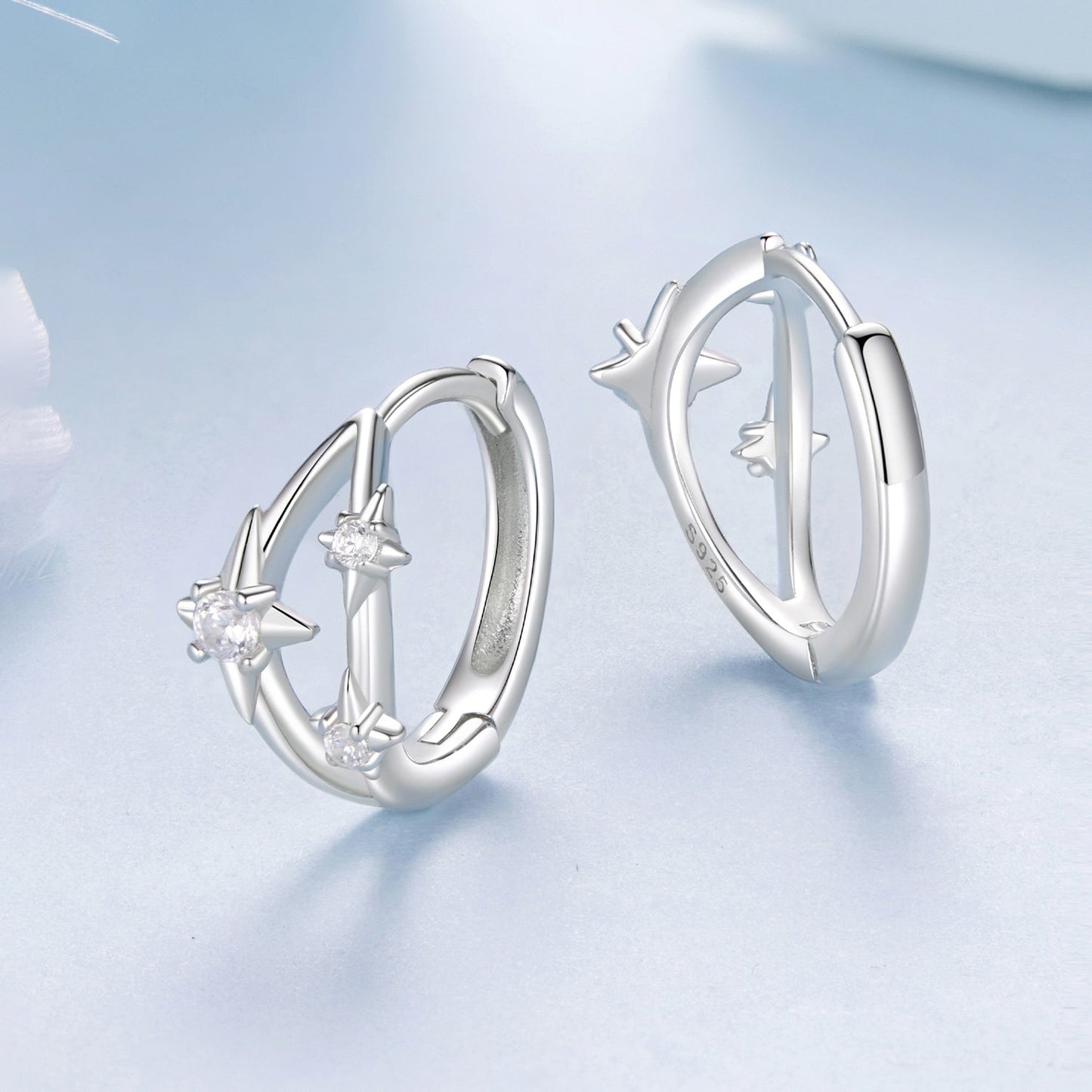 925 Sterling Silver Earrings with Pavé Setting CZ in White Gold for Women