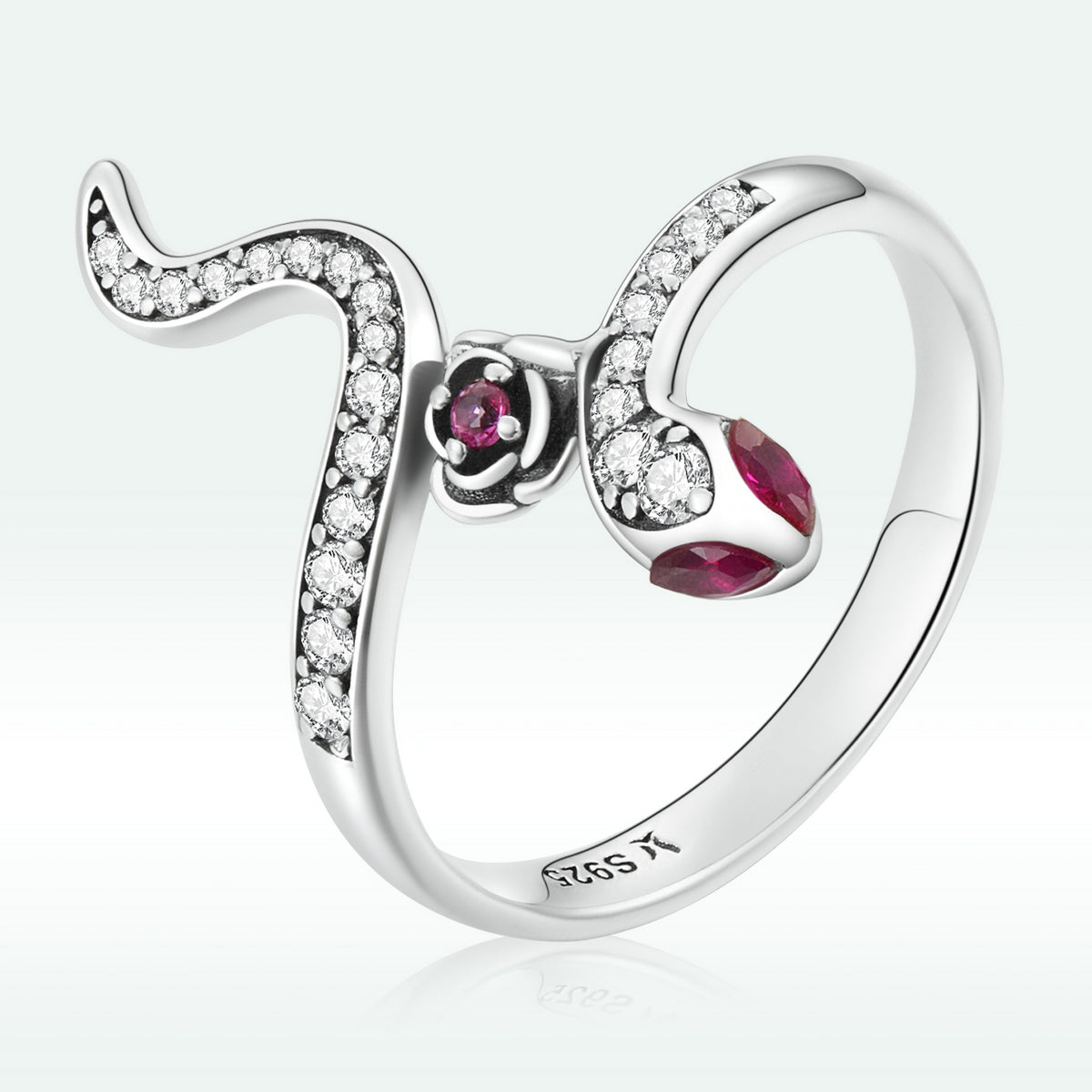 925 Sterling Silver Oxidized Snake Ring with Pavé Setting CZ for Women - Size 7.0