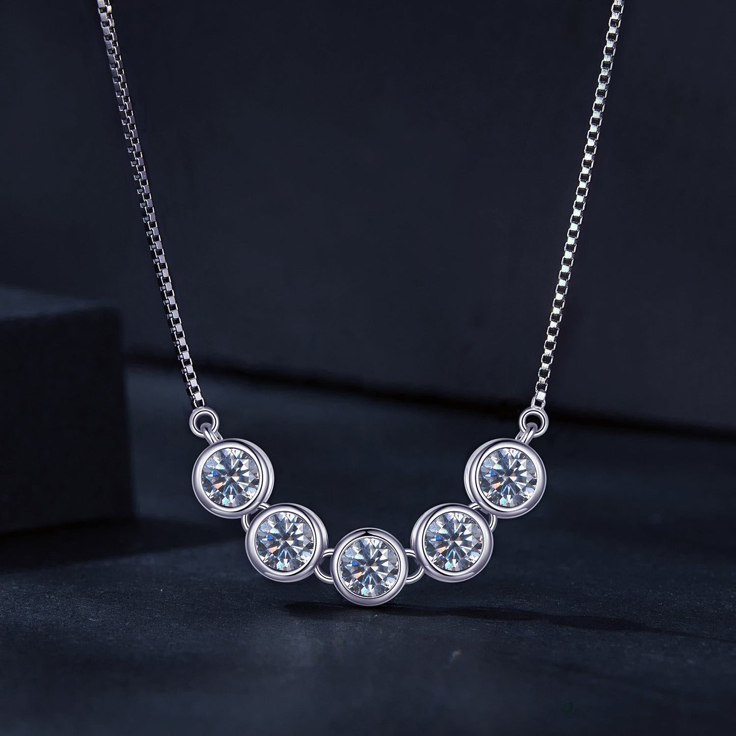 925 Sterling Silver 4mm Moissanite Plated Platinum Necklace for Women