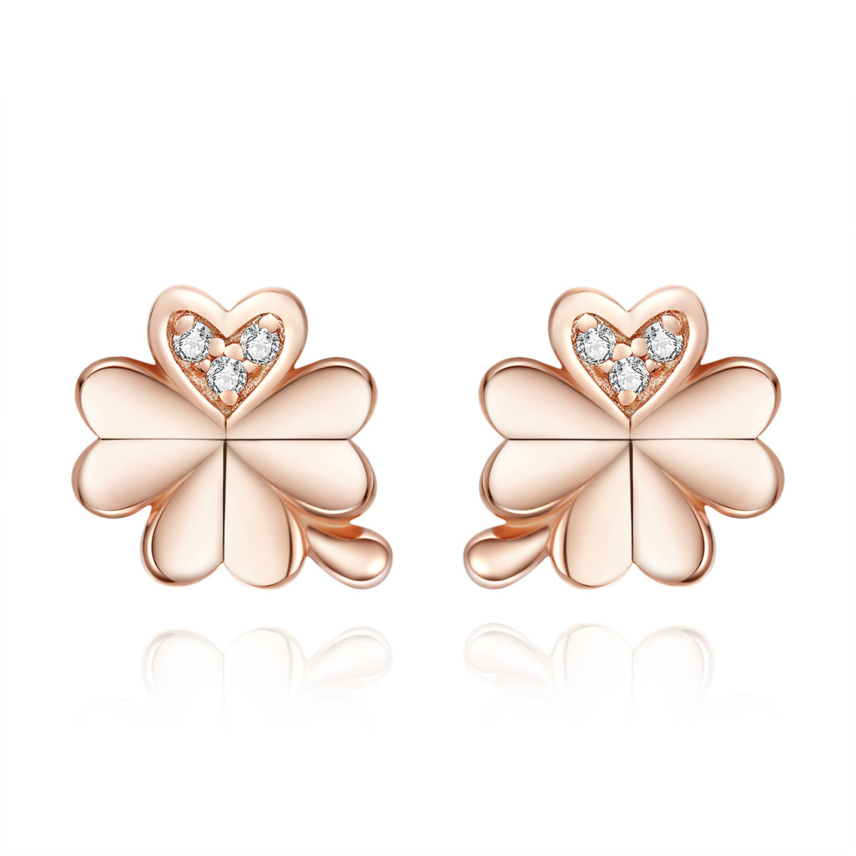 925 Sterling Silver Earrings with Pavé Setting CZ in Rose Gold 0.9x0.7cm for Women