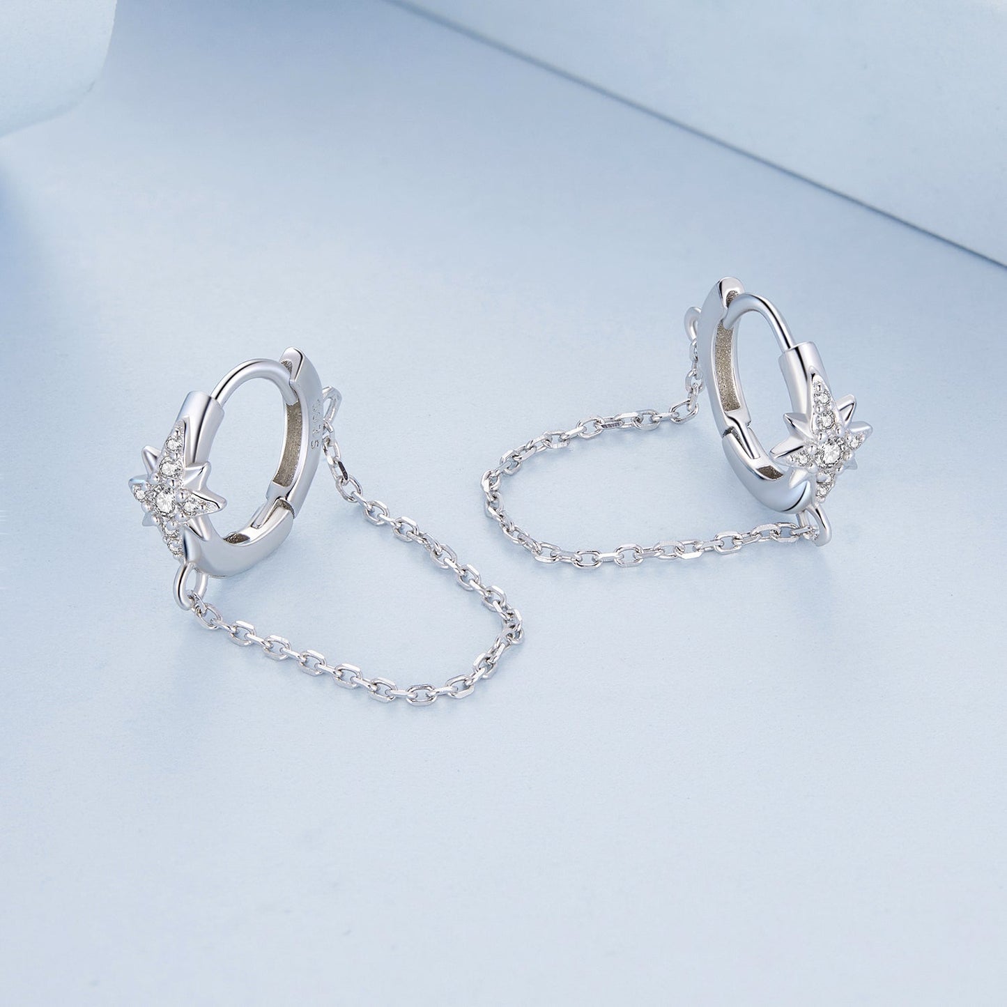 925 Sterling Silver Earrings with Pavé Setting and Platinum Plating, 2.7 x 0.6 cm for Women