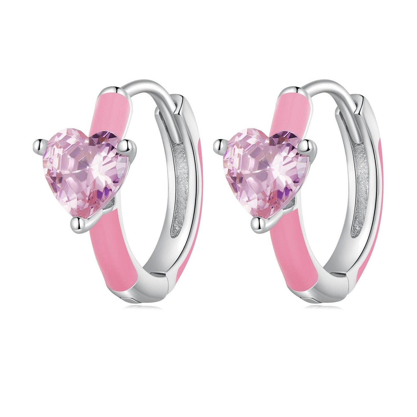 S925 Sterling Silver Enamel Platinum Plated Earrings with 6mm CZ for Women