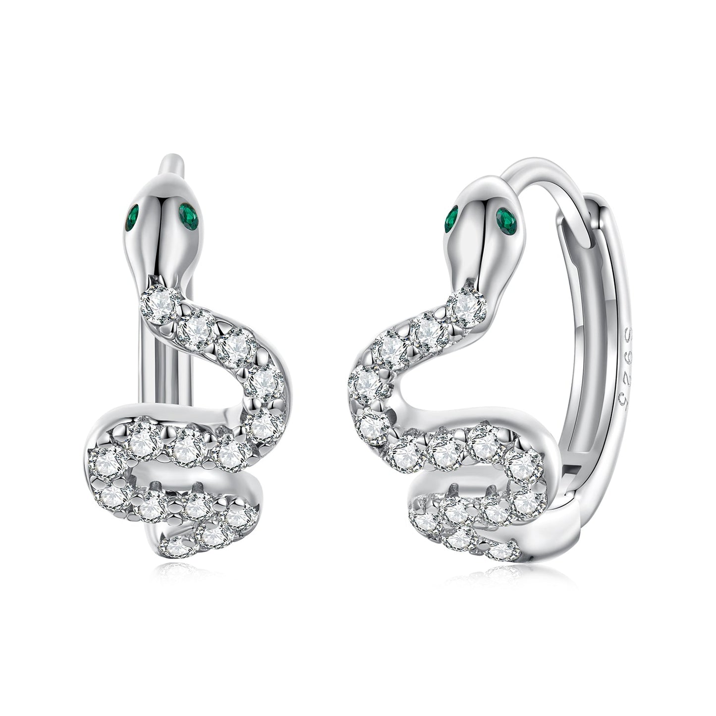 925 Sterling Silver Hoop Earrings with White Gold Plating and CZ Stones