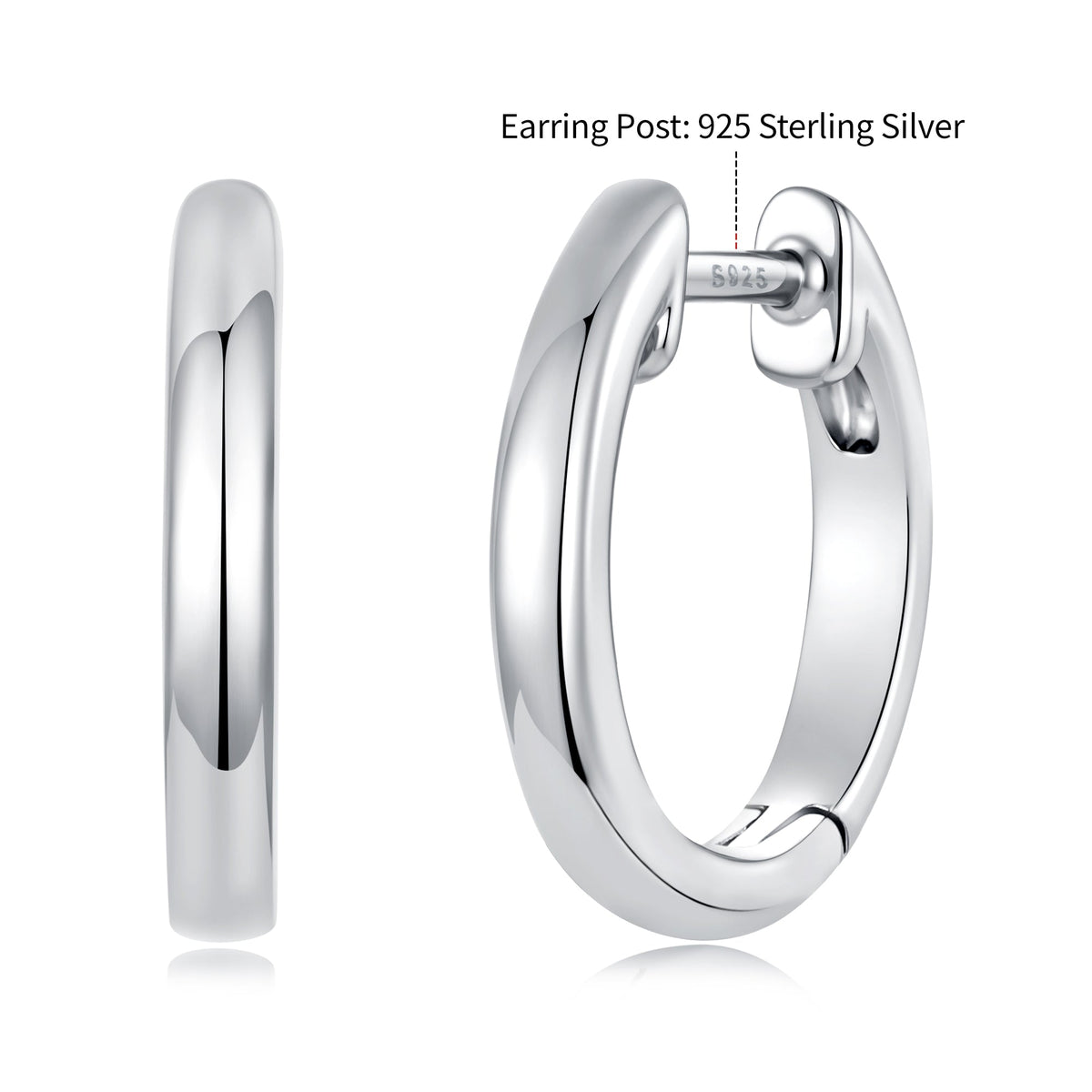925 Sterling Silver White Gold Plated 1.4 x 0.2 cm Hoop Earrings for Women