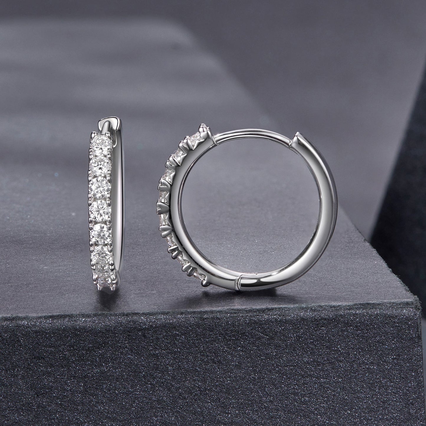 925 Sterling Silver Moissanite 0.03ct White Gold Plated Earrings 1.6cm for Women