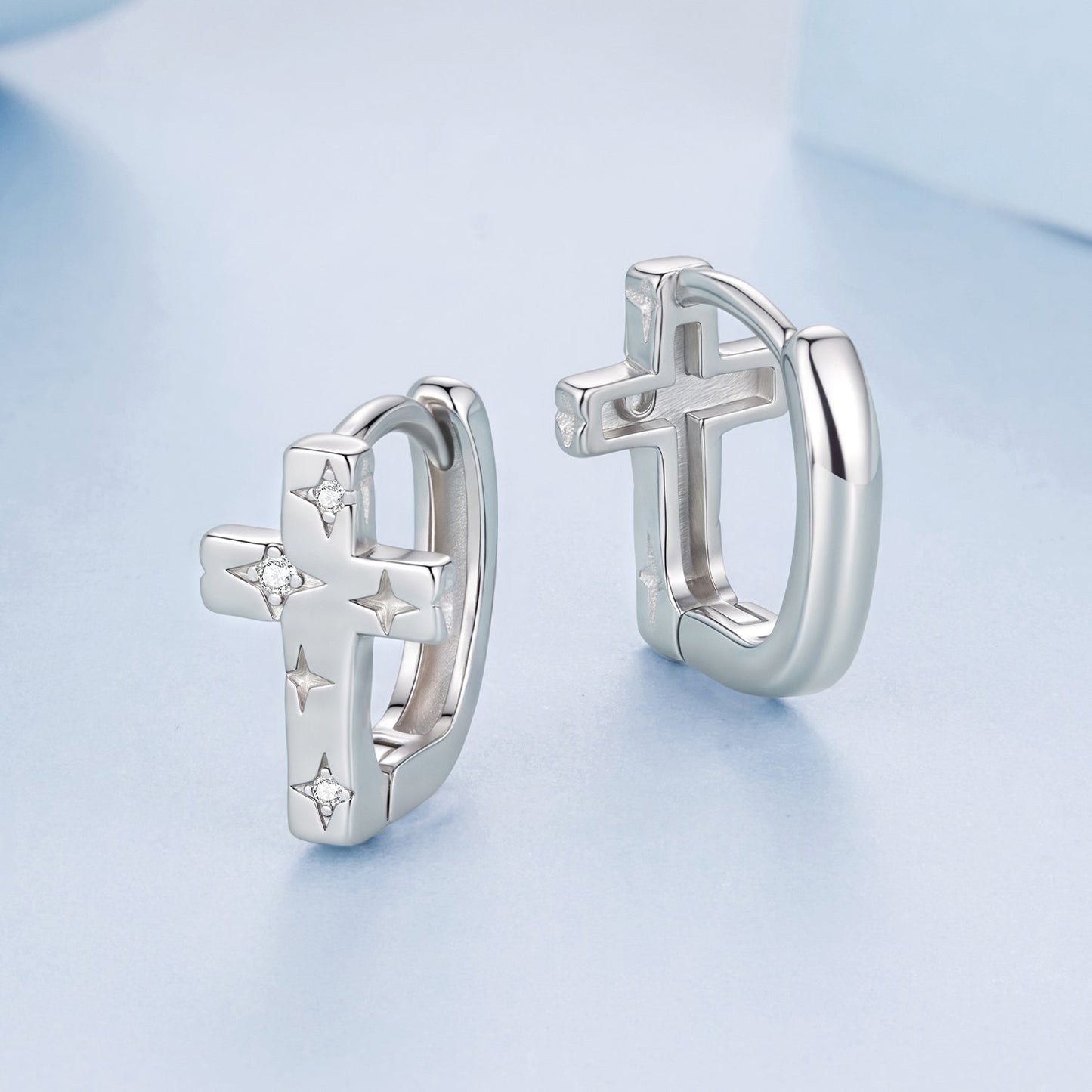925 Sterling Silver Hoop Earrings with Pavé Setting CZ, 1.3x0.8cm, for Women