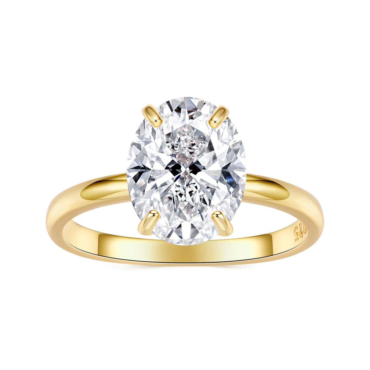 925 Sterling Silver 3.5 Carat Oval Zircon Ring with White Gold Plating for Women