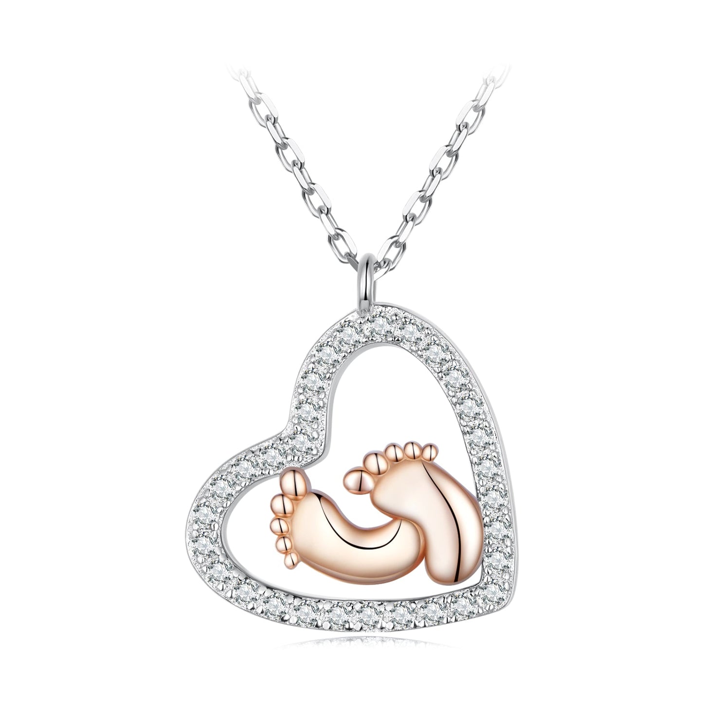 925 Sterling Silver Necklace with CZ in Rose Gold and Platinum Finish, 400mm Chain Length for Women