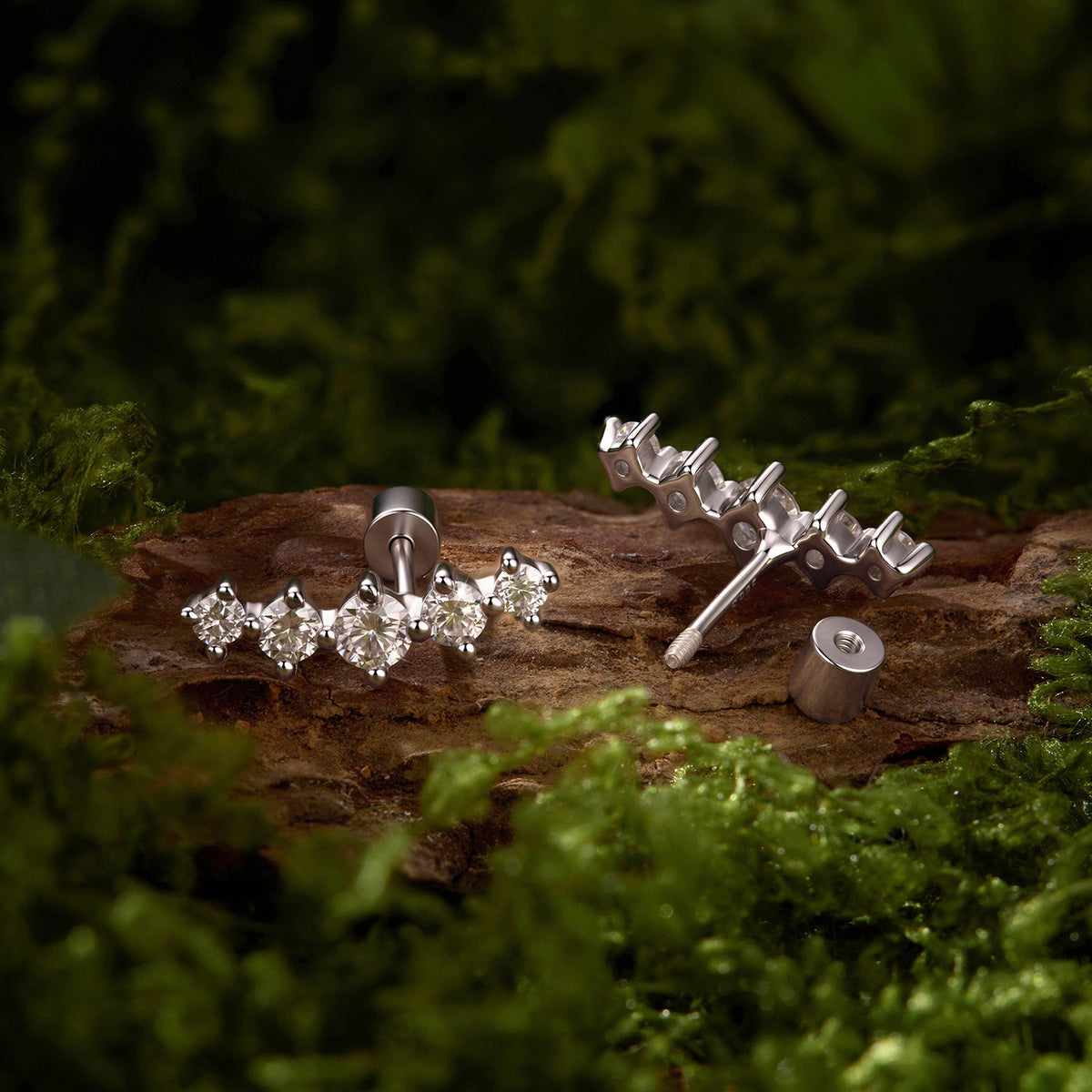 925 Sterling Silver White Gold Plated Moissanite 1.4 x 0.4 cm Earrings for Women