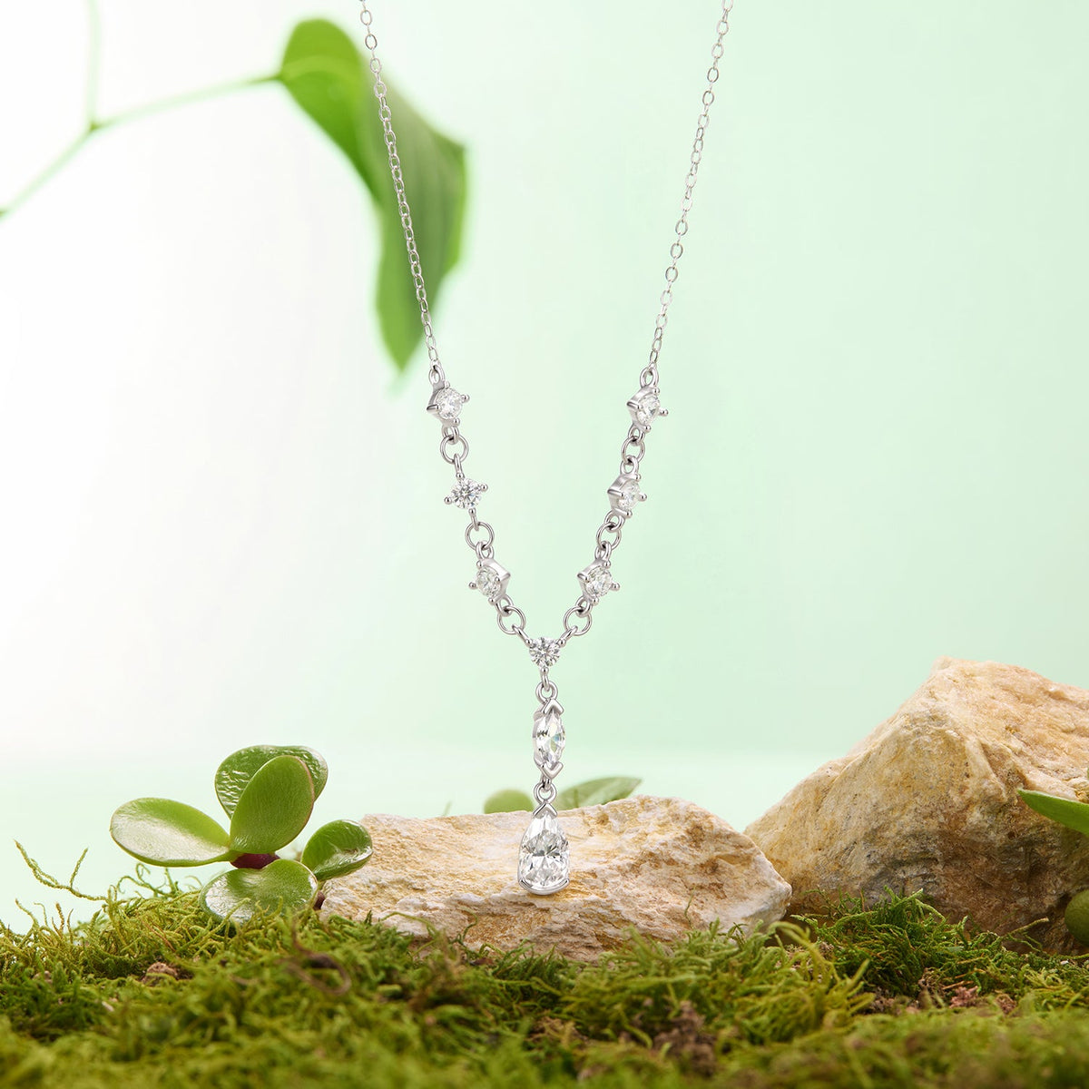 925 Sterling Silver White Gold Plated 1 Carat Moissanite 40+5cm Pavé CZ Necklace for Women