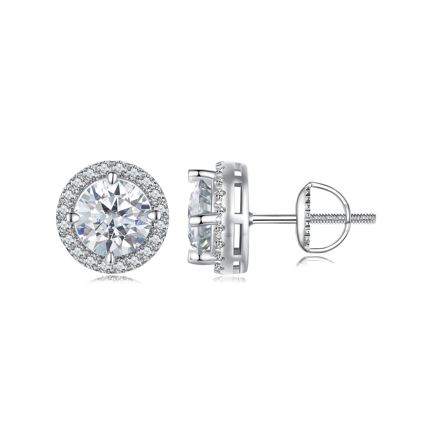925 Sterling Silver Moissanite 1 Carat Earrings in 10mm Pavé Setting for Women