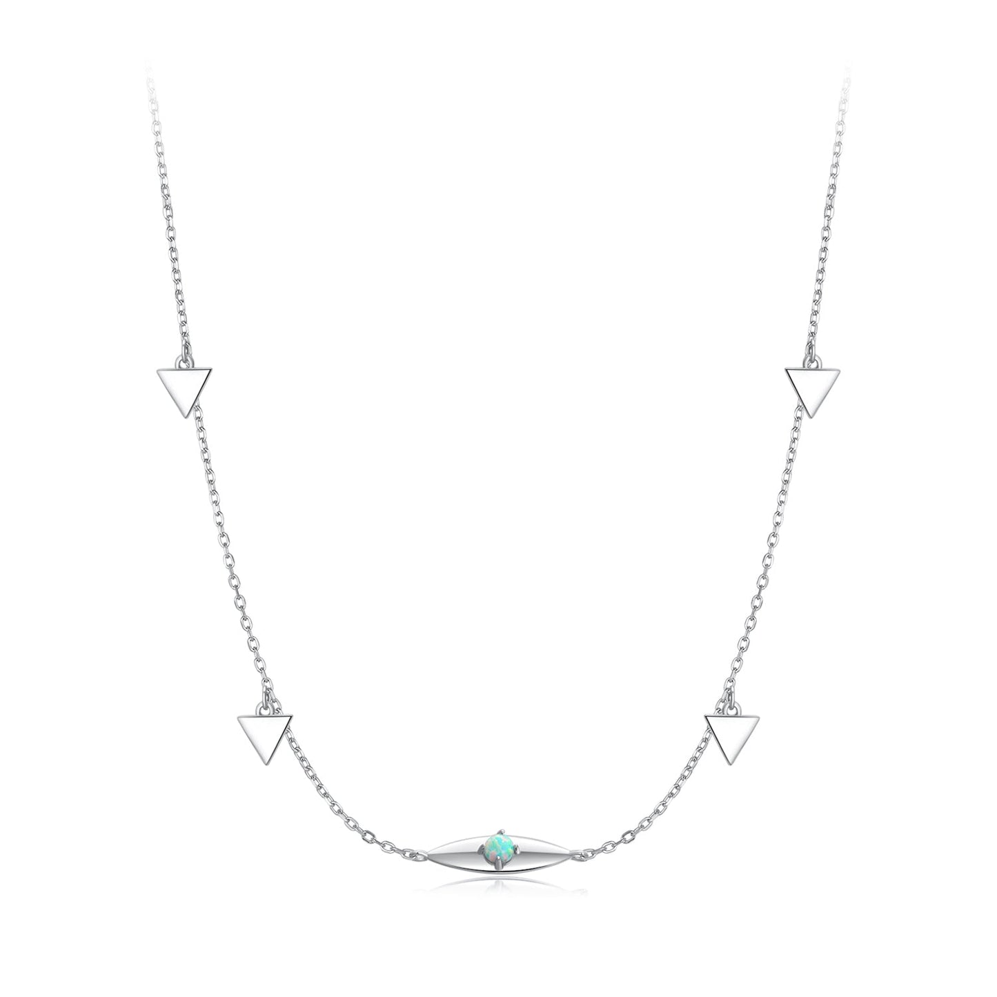 925 Sterling Silver Opal Pendant Necklace for Women - 40+5cm Adjustable Length