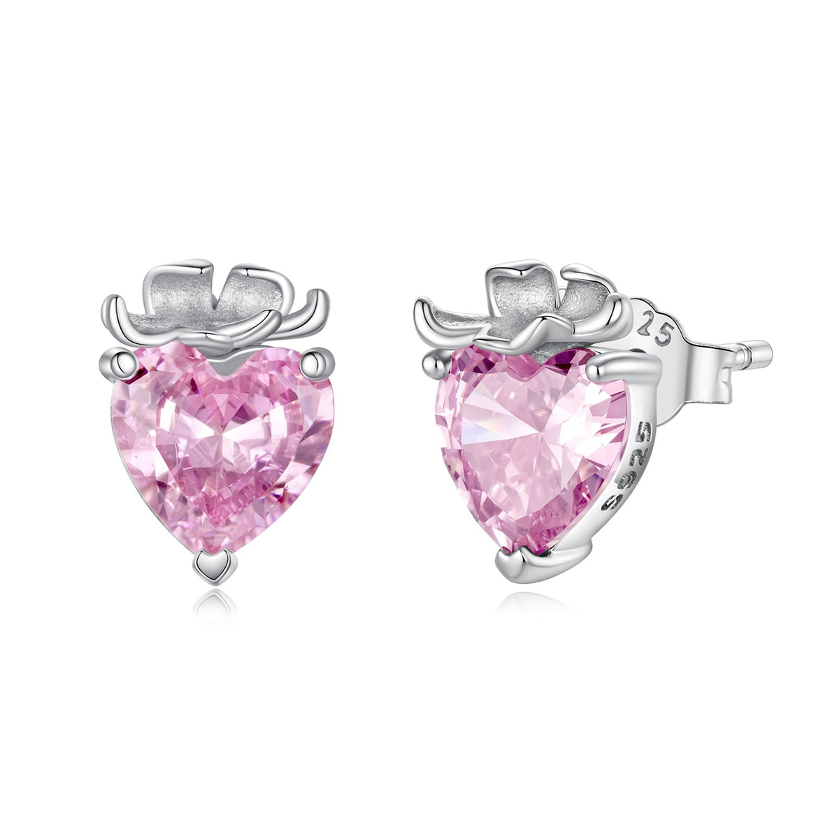 925 Sterling Silver White Gold Plated 0.9x0.65 cm Pavé CZ Earrings for Women