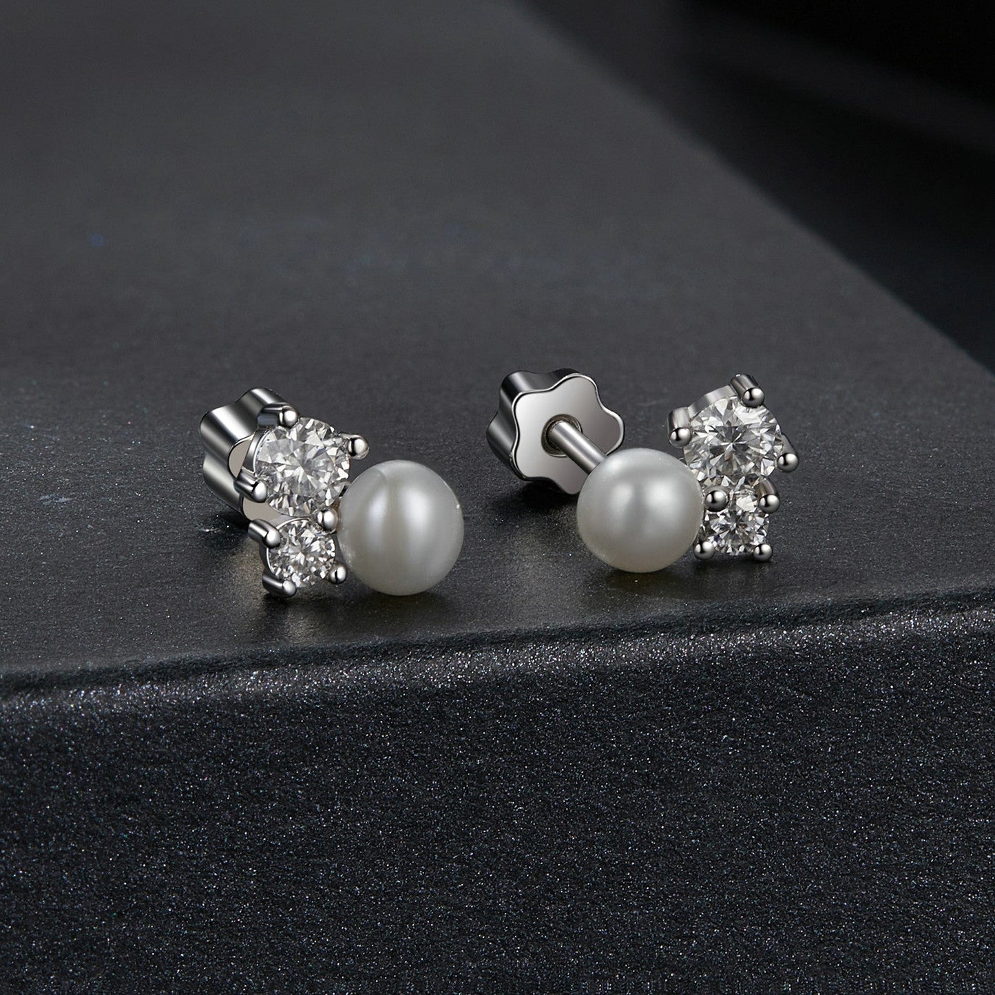 925 Sterling Silver 0.1 Carat Moissanite and Pearl Earrings for Women