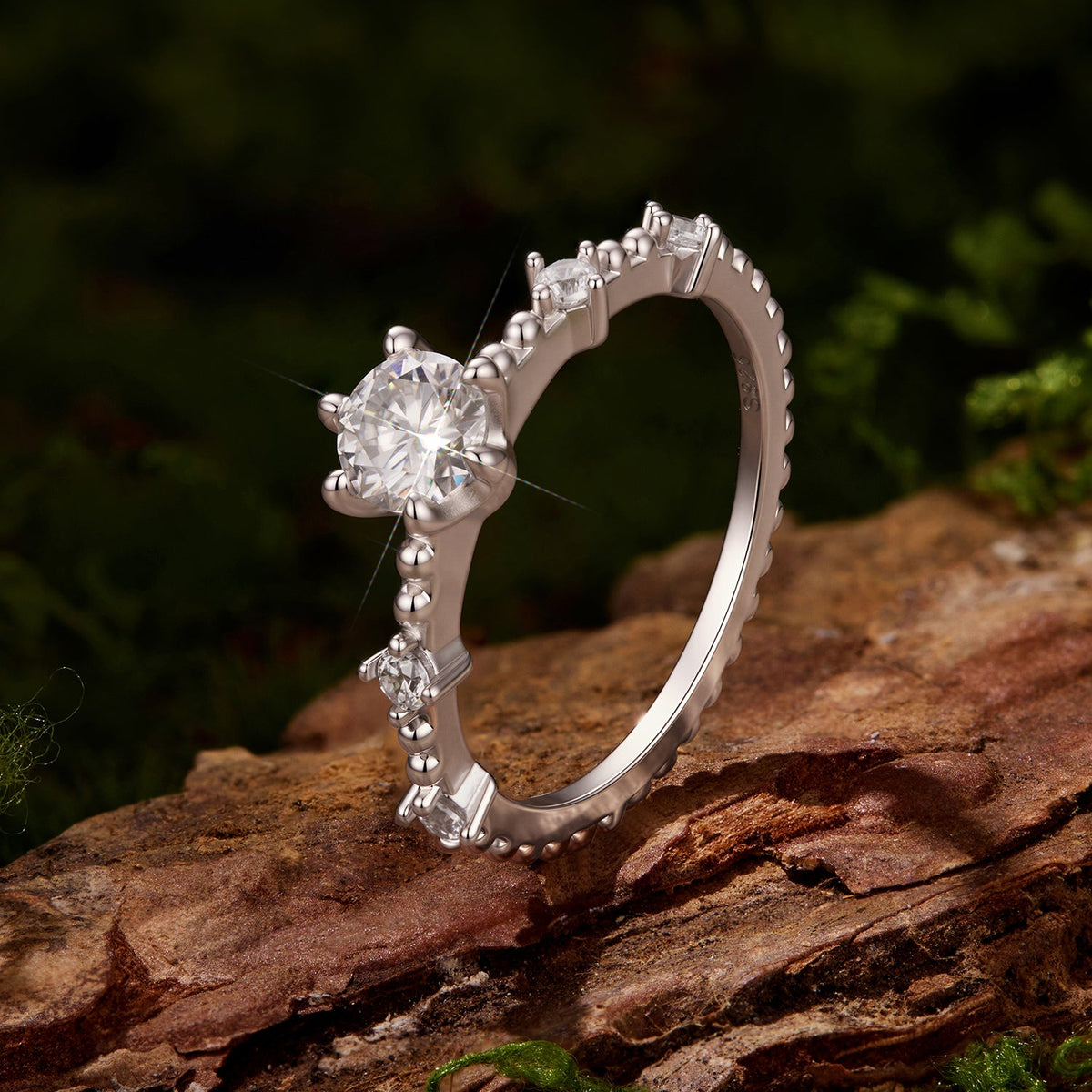925 Sterling Silver White Gold Plated Size 6 Moissanite Pavé CZ Ring for Women