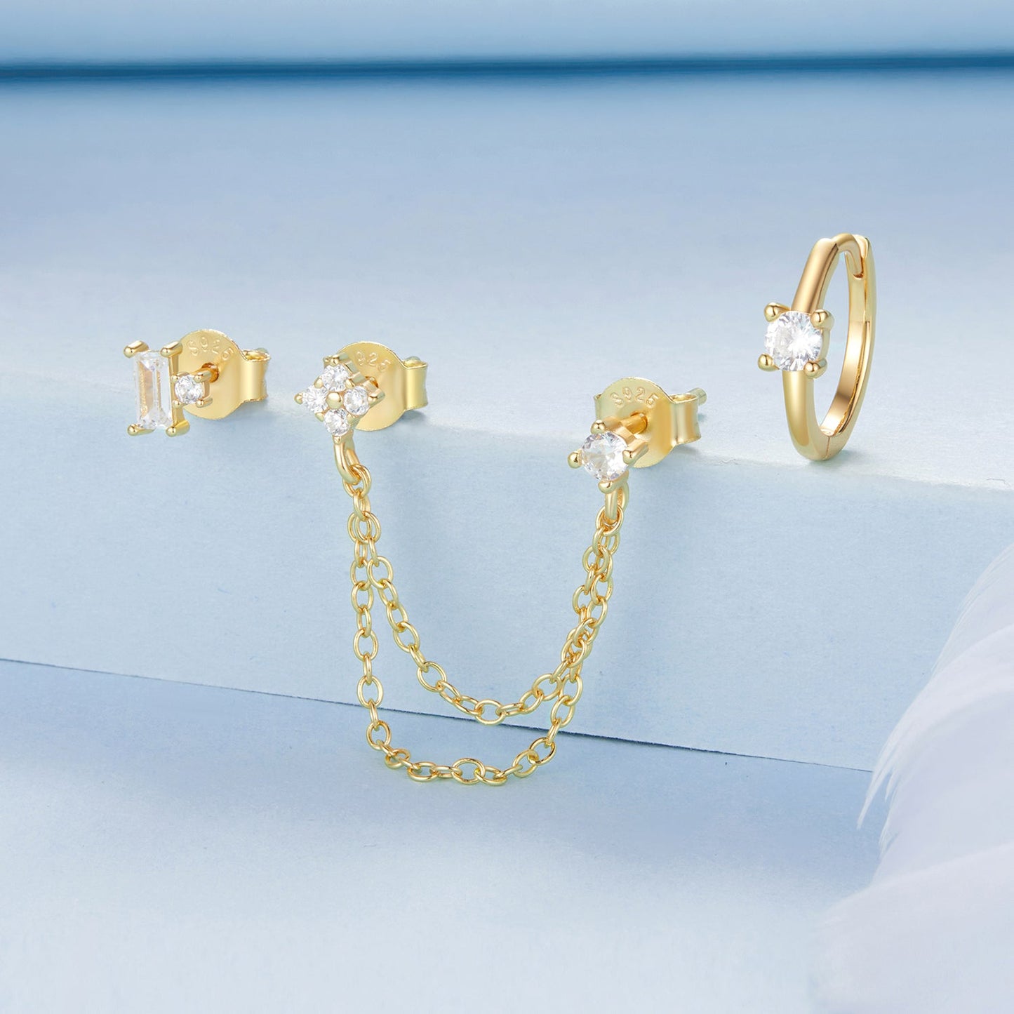 925 Sterling Silver Mini Stud Earrings with Gold Plating and CZ