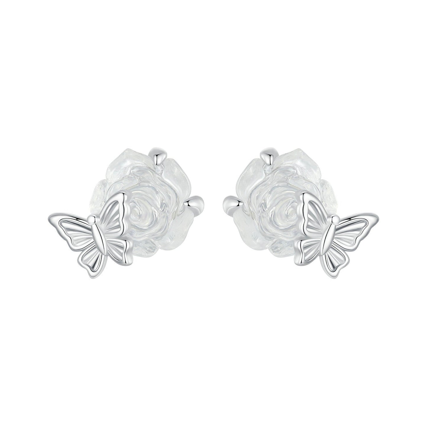 925 Sterling Silver White Gold Plated Resin Earrings 8x10mm for Women