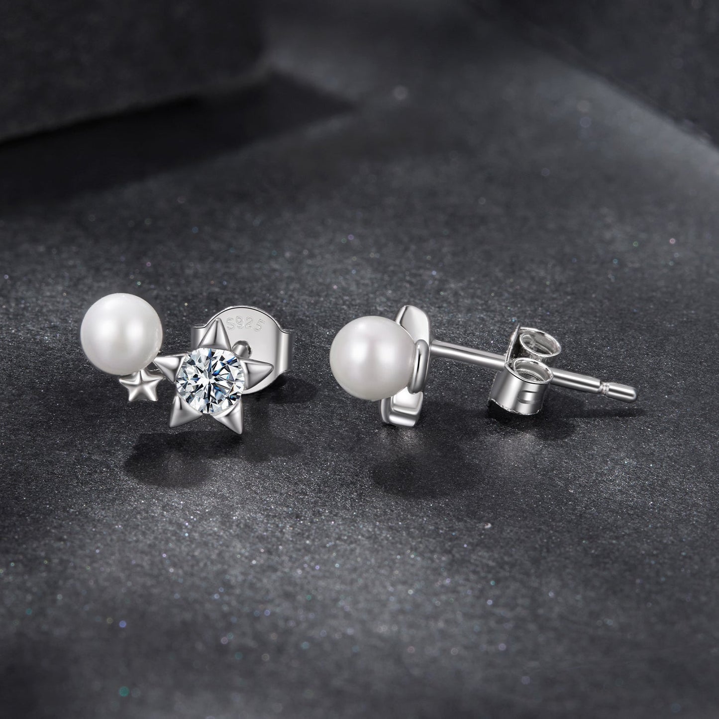 925 Sterling Silver 0.20 Carat Moissanite Earrings with Synthetic Pearl for Women