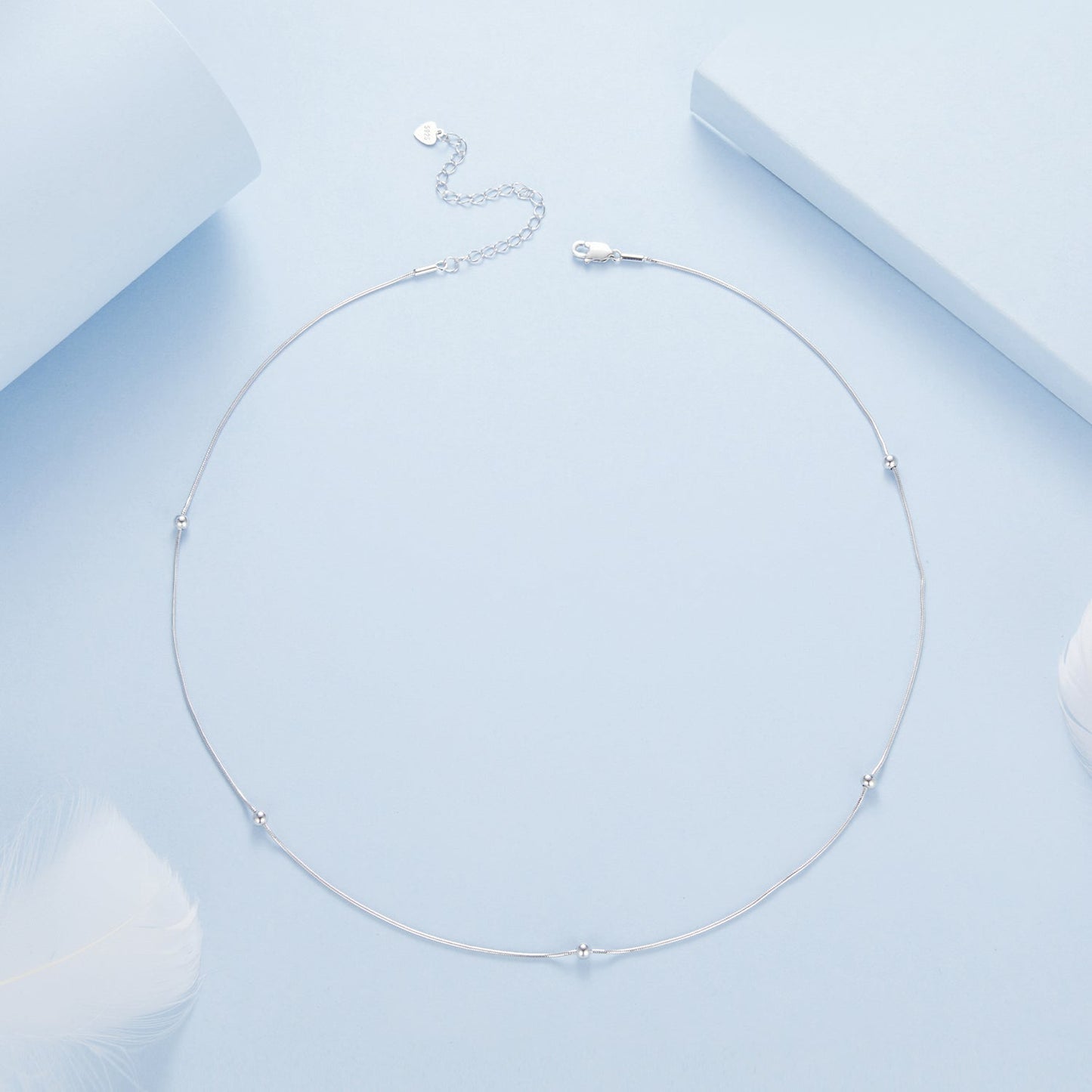 925 Sterling Silver Necklace with White Gold Plating, Length 40+5cm, Chain Thickness 0.08cm, for Women