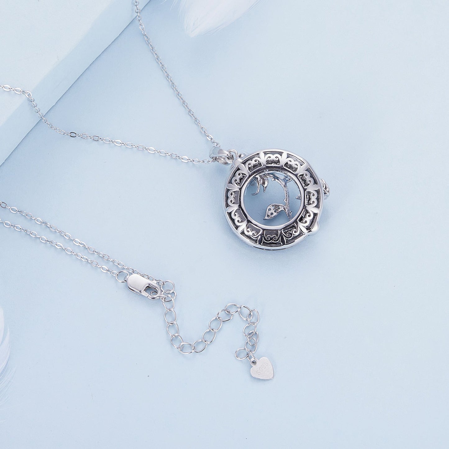 925 Sterling Silver Necklace with Pavé Setting CZ and Transparent Glass, 450mm for Women