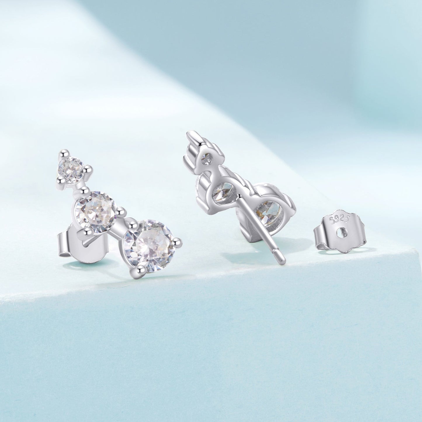 925 Sterling Silver Earrings with Pavé Setting CZ | Size 0.6*1.45cm for Women
