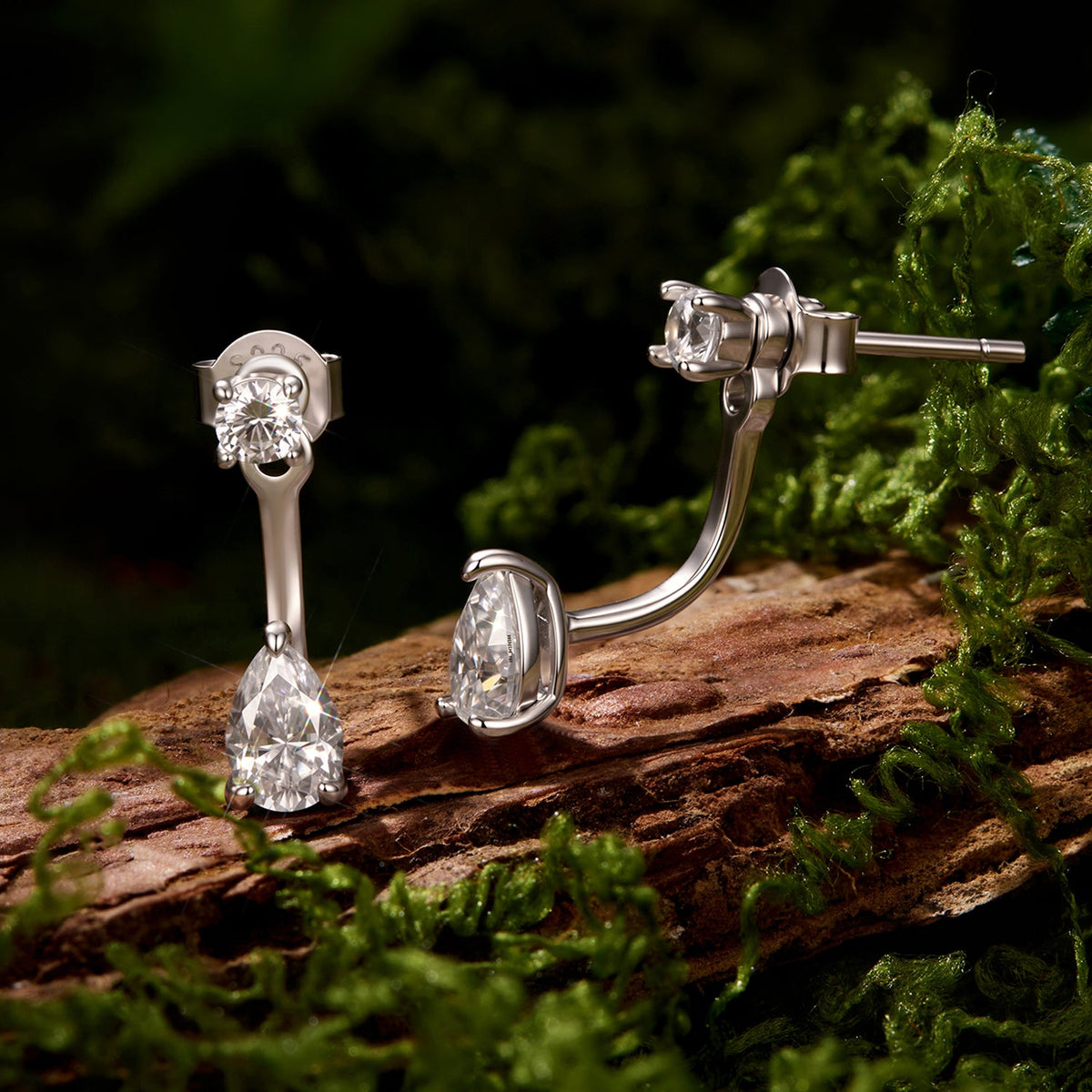 925 Sterling Silver White Gold Plated Moissanite 1.7 x 0.4 cm Earrings for Women
