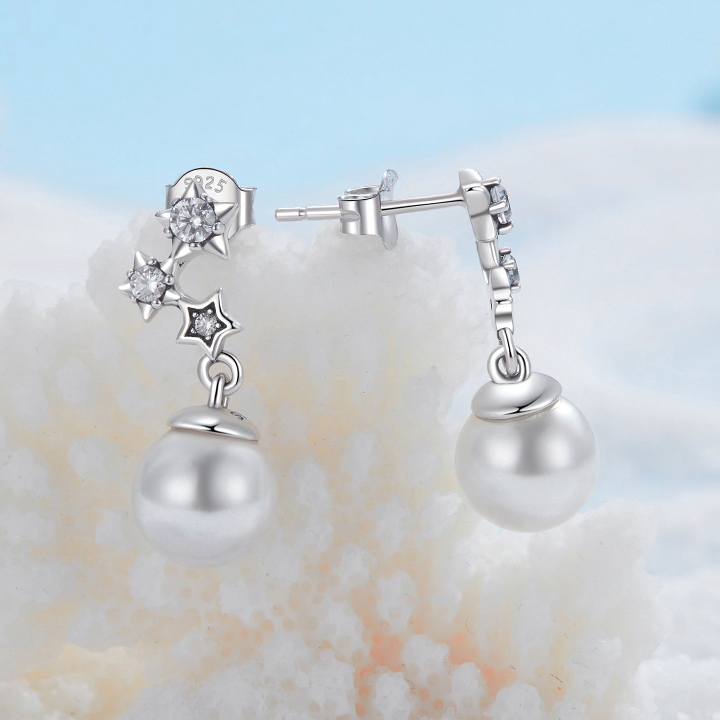 925 Sterling Silver Earrings with Quality Shell Pearl and CZ for Women