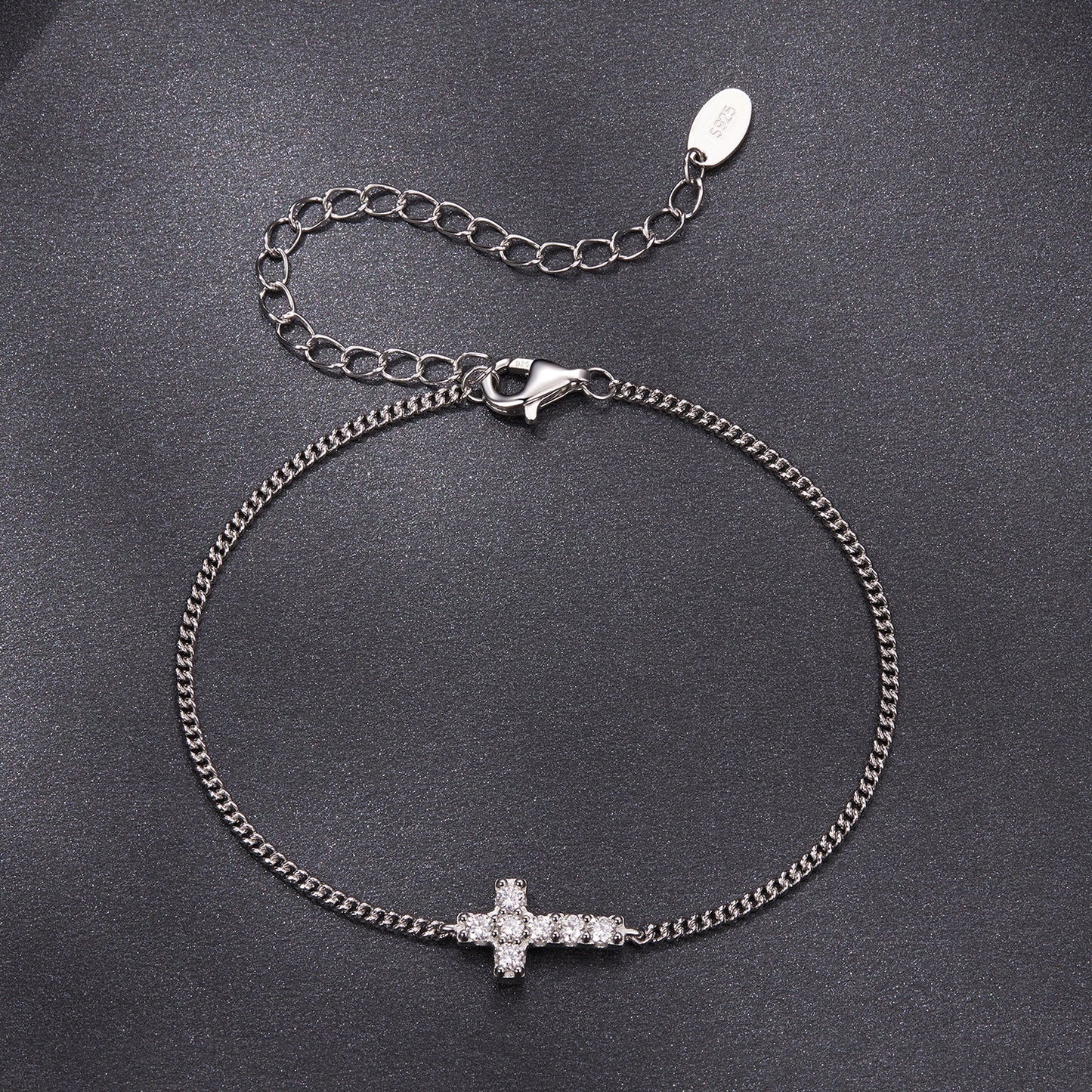 925 Sterling Silver Moissanite Bracelet 15+6cm, Plated White Gold, for Women