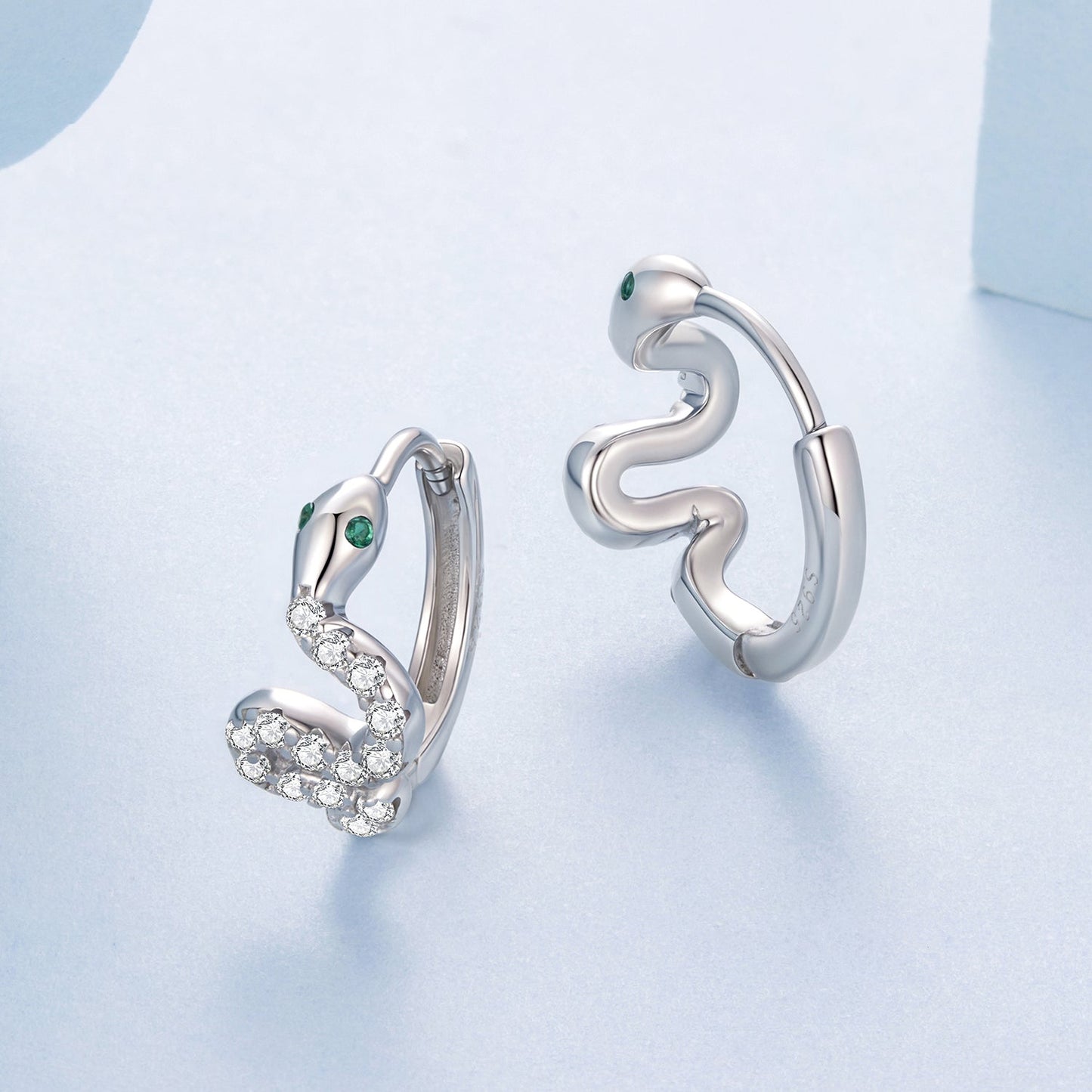 925 Sterling Silver Hoop Earrings with White Gold Plating and CZ Stones