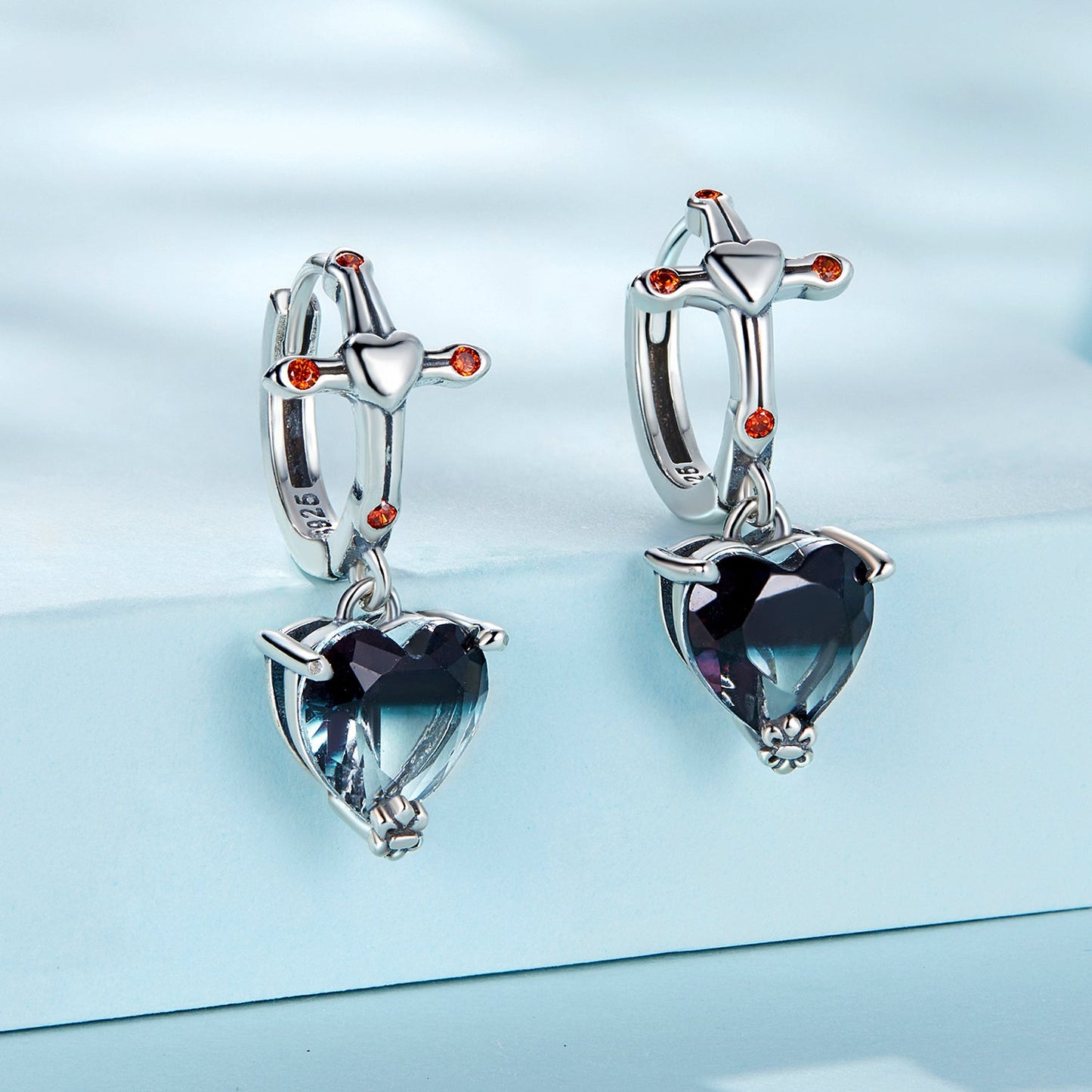 925 Sterling Silver Earrings with Pavé Setting CZ - Oxidized Silver - 2.3cm x 0.9cm - For Women