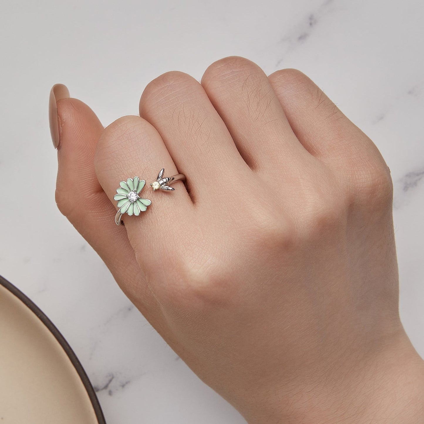 925 Sterling Silver Enamel CZ Plated Platinum Ring
