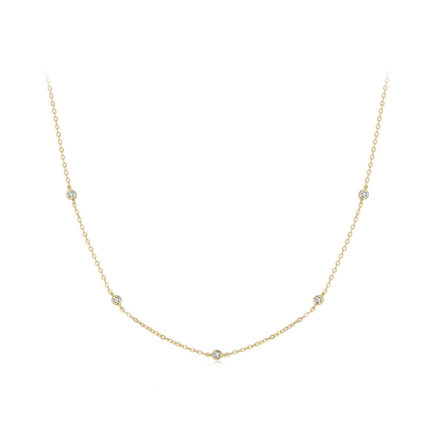 925 Sterling Silver White Gold Plated Adjustable Moissanite Necklace for Women