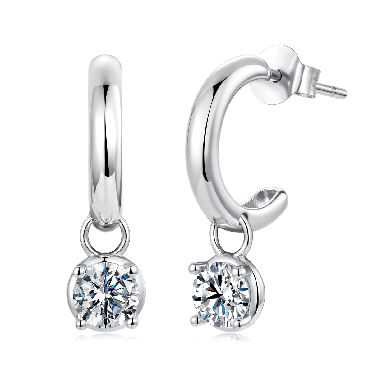 925 Sterling Silver White Gold Plated 0.5ct Moissanite Pavé CZ 2.1x0.6cm Earrings for Women