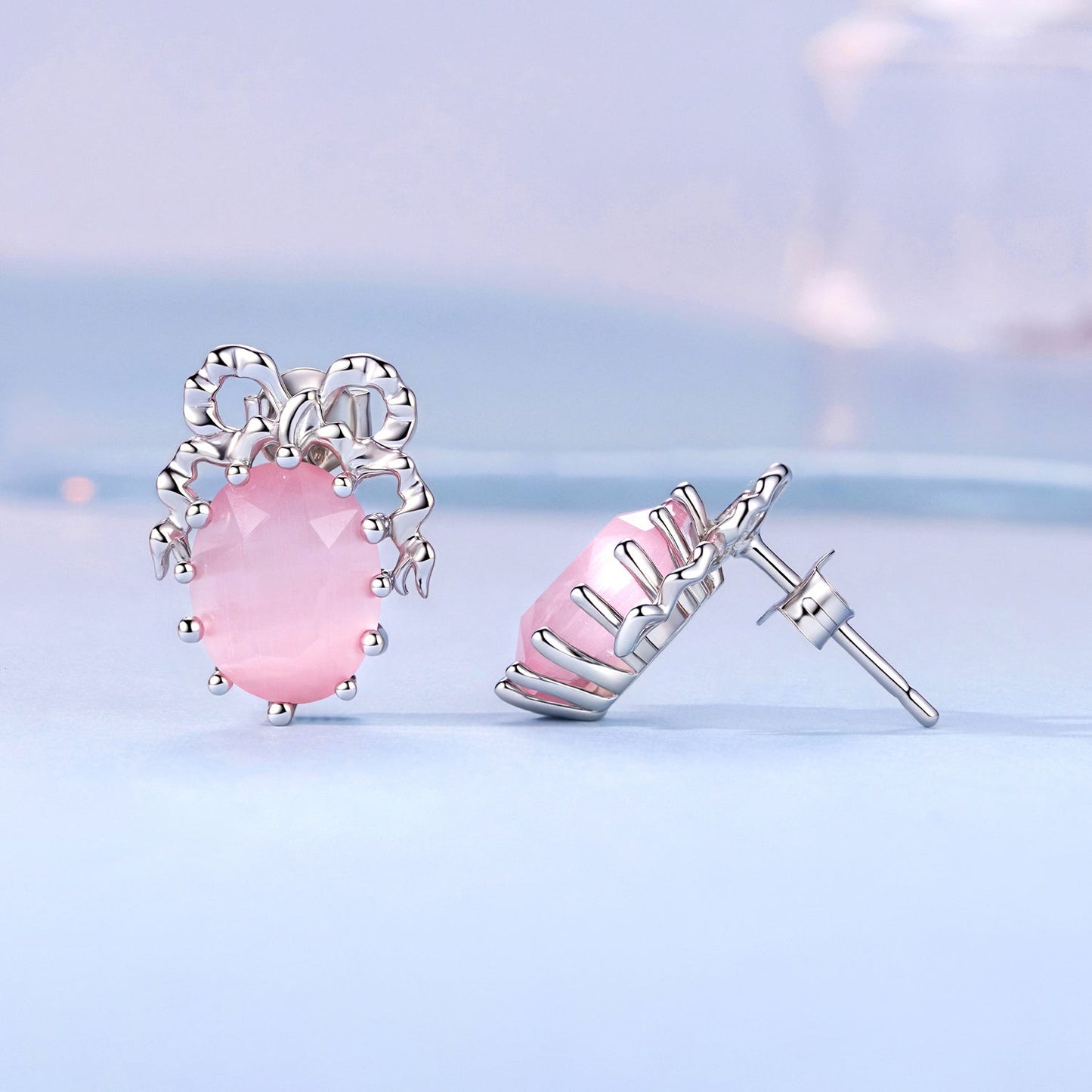 925 Sterling Silver White Gold Plated Earrings with Transparent Glass, 1.6x1.2cm for Women