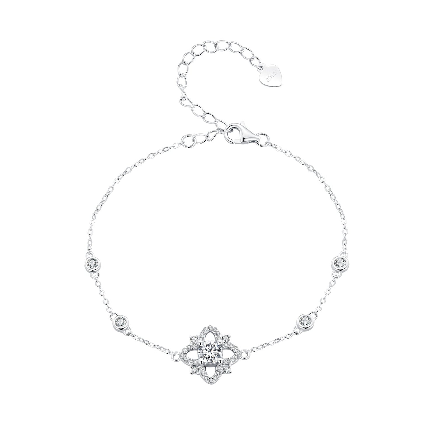 S925 Sterling Silver 0.5 Carat Moissanite Bracelet 16cm+5cm for Women