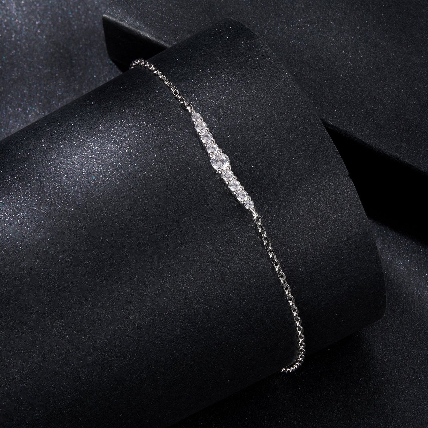925 Sterling Silver Moissanite Bracelet for Women, Plated White Gold, 15+6cm