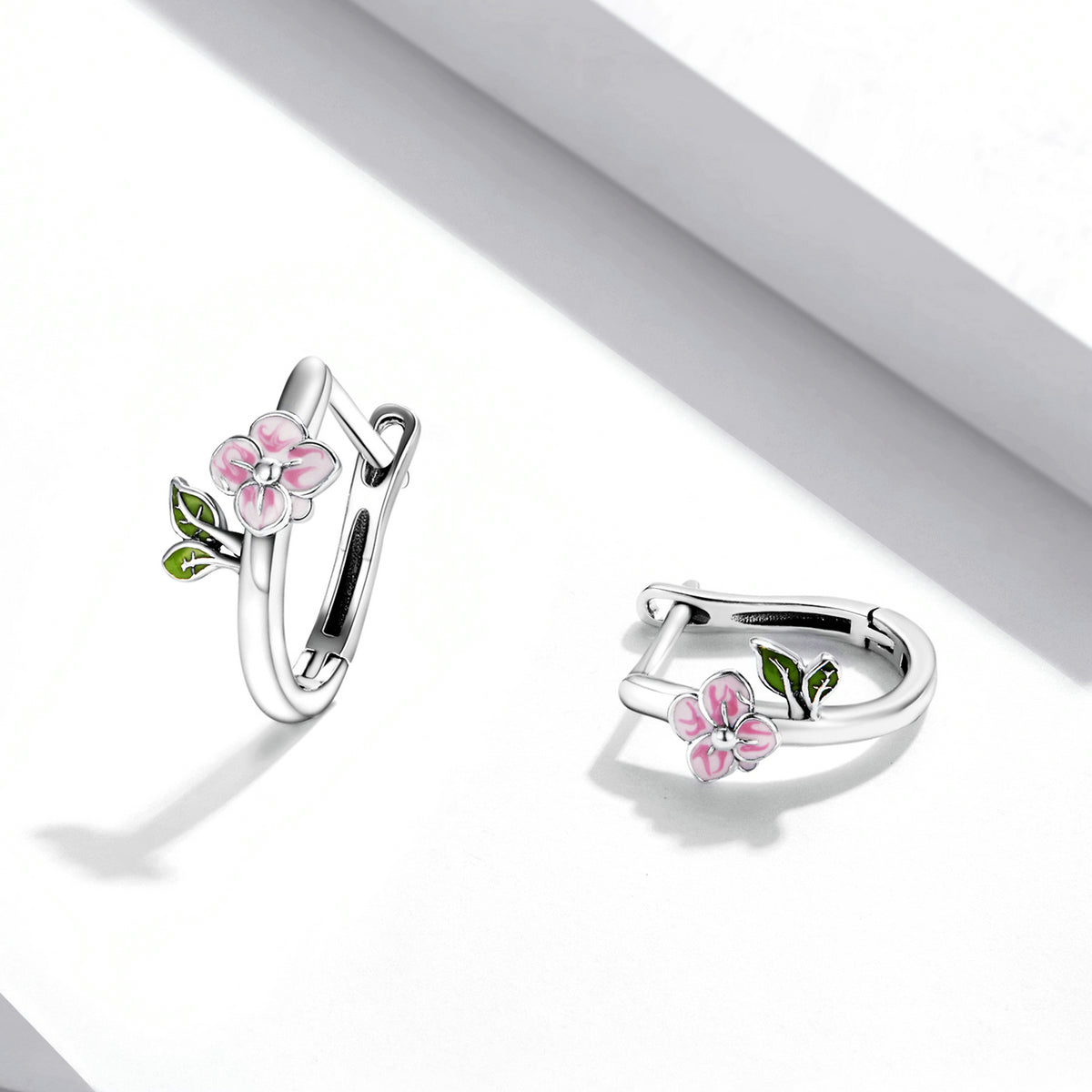 925 Sterling Silver Enamel Oxidized Silver Earrings for Women - 1.5x0.7cm