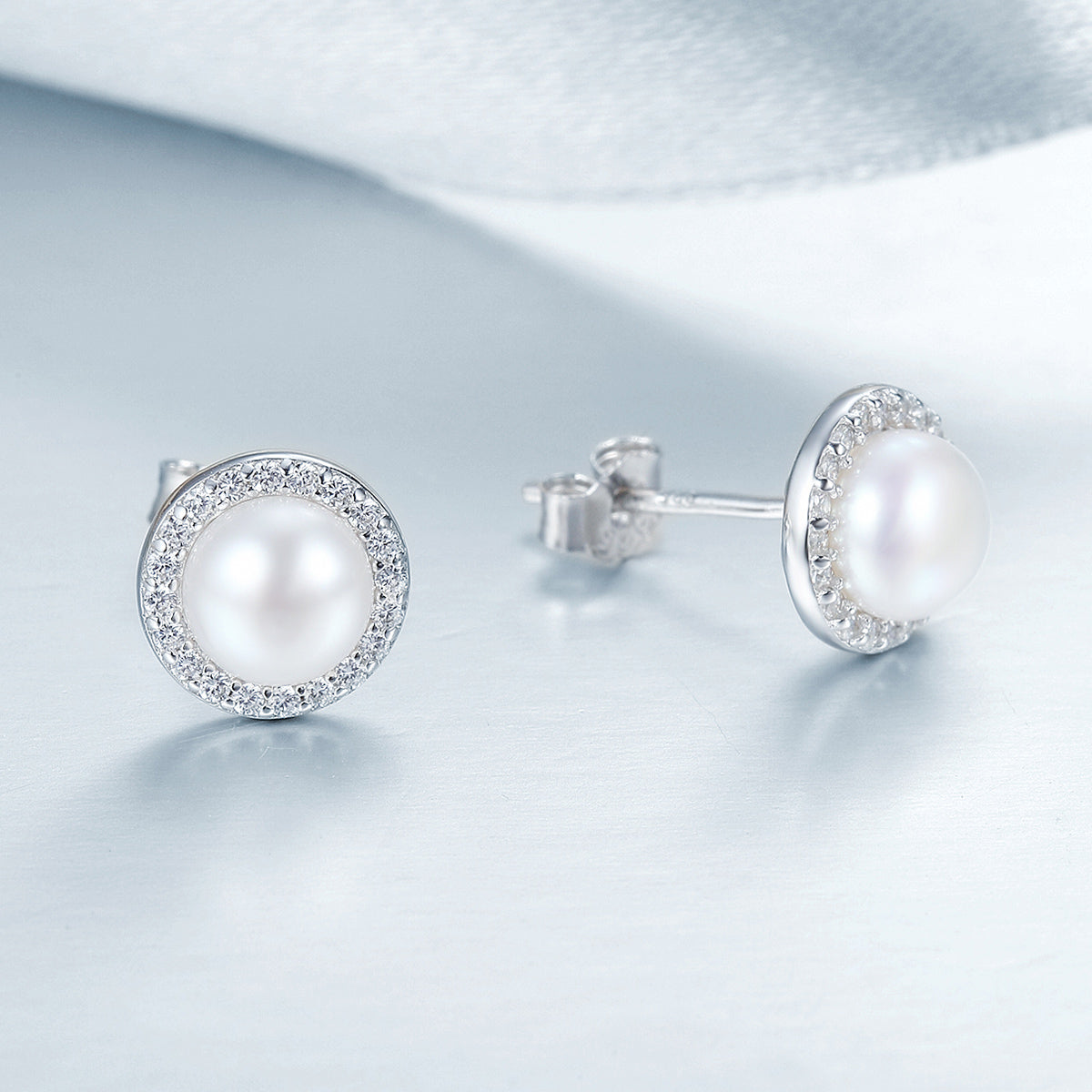 925 Sterling Silver Freshwater Pearl Earrings with CZ for Women