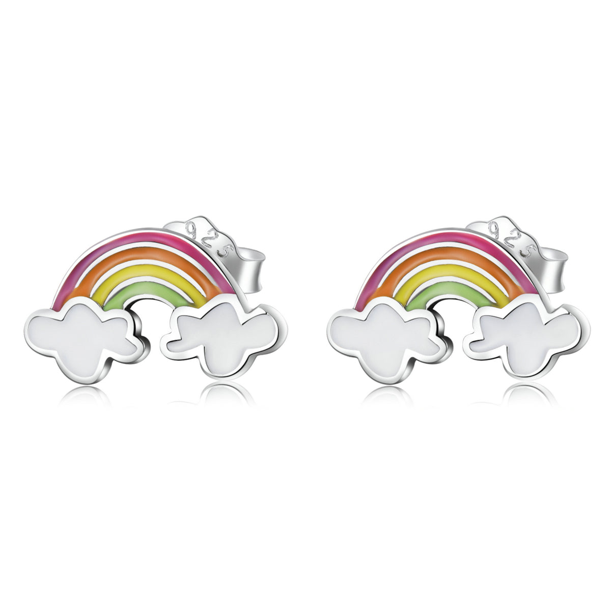 925 Sterling Silver Earrings with Enamel Process in Oxidized Silver for Women