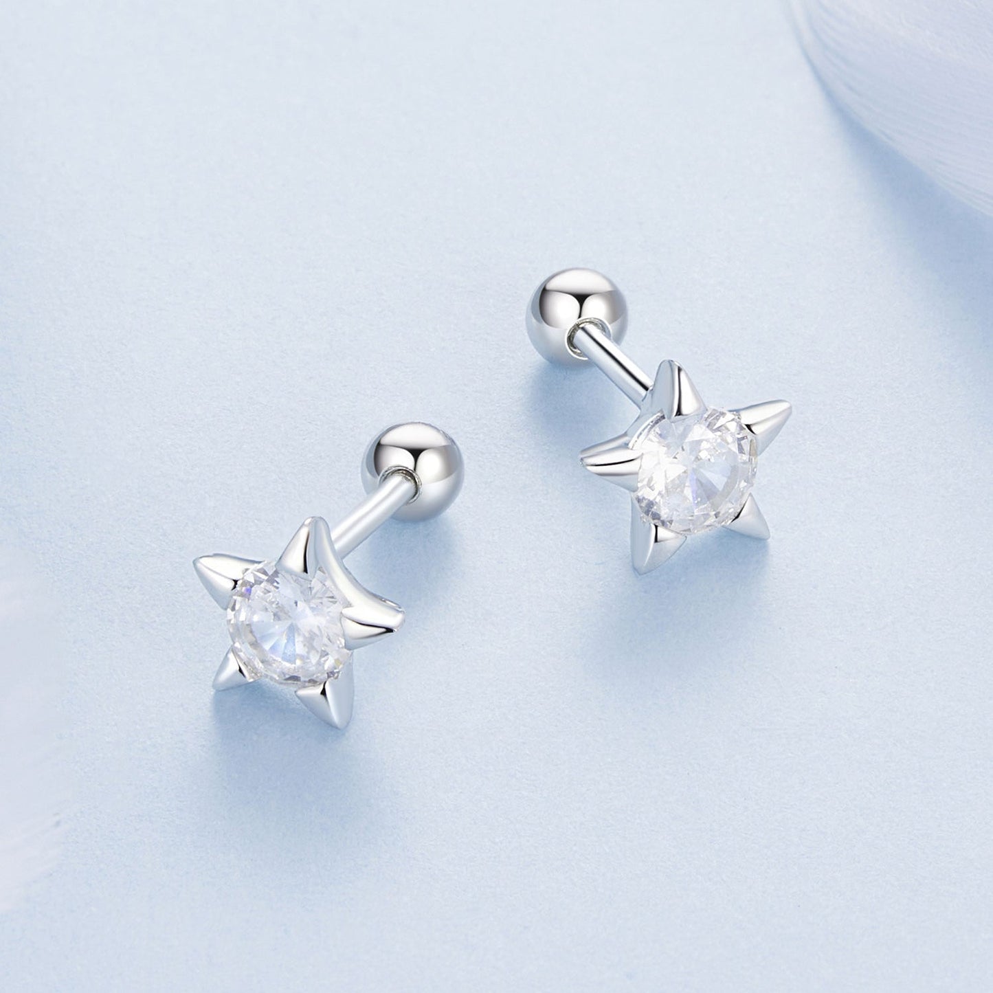 925 Sterling Silver Earrings with Pavé Setting CZ in White Gold