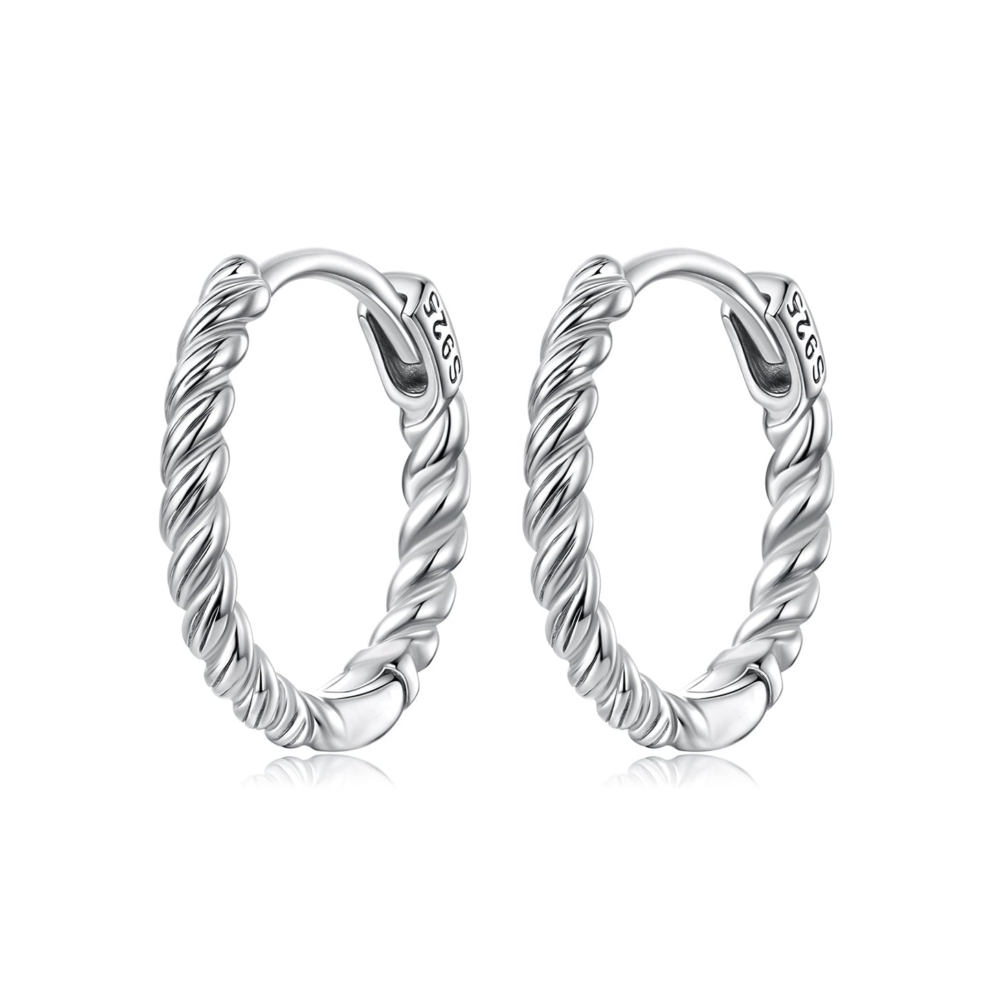 925 Sterling Silver Plated White Gold Earrings Size 1.4x0.2cm for Women